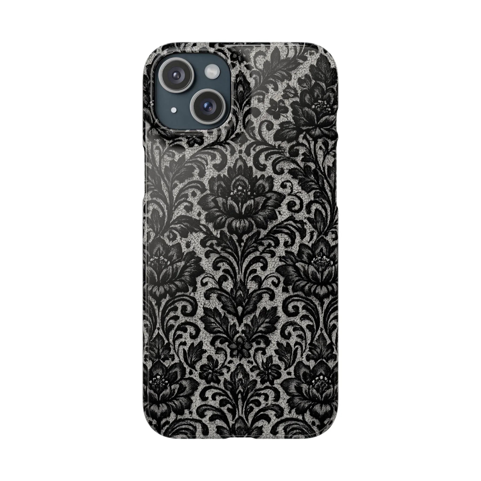 Black Damask Floral Phone Case for iPhone 11-17 and Galaxy S20-S25 - KARARMDESIGN