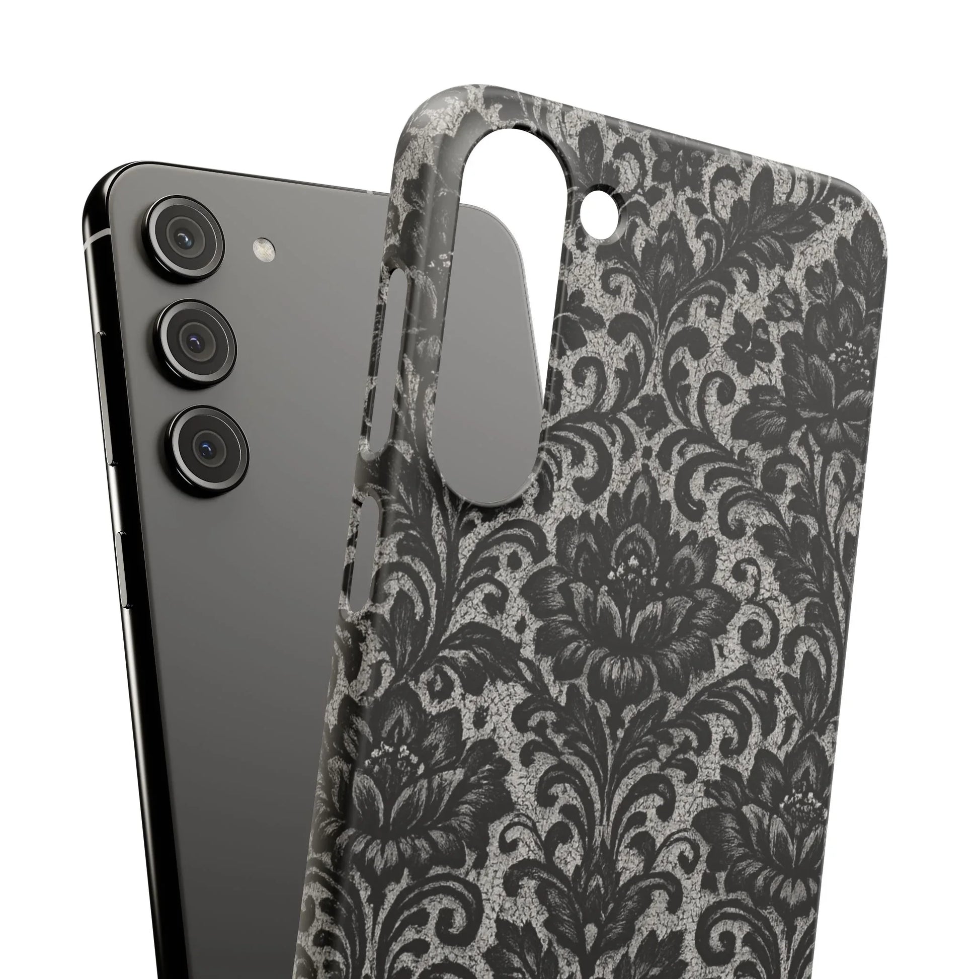 Black Damask Floral Phone Case for iPhone 11-17 and Galaxy S20-S25 - KARARMDESIGN