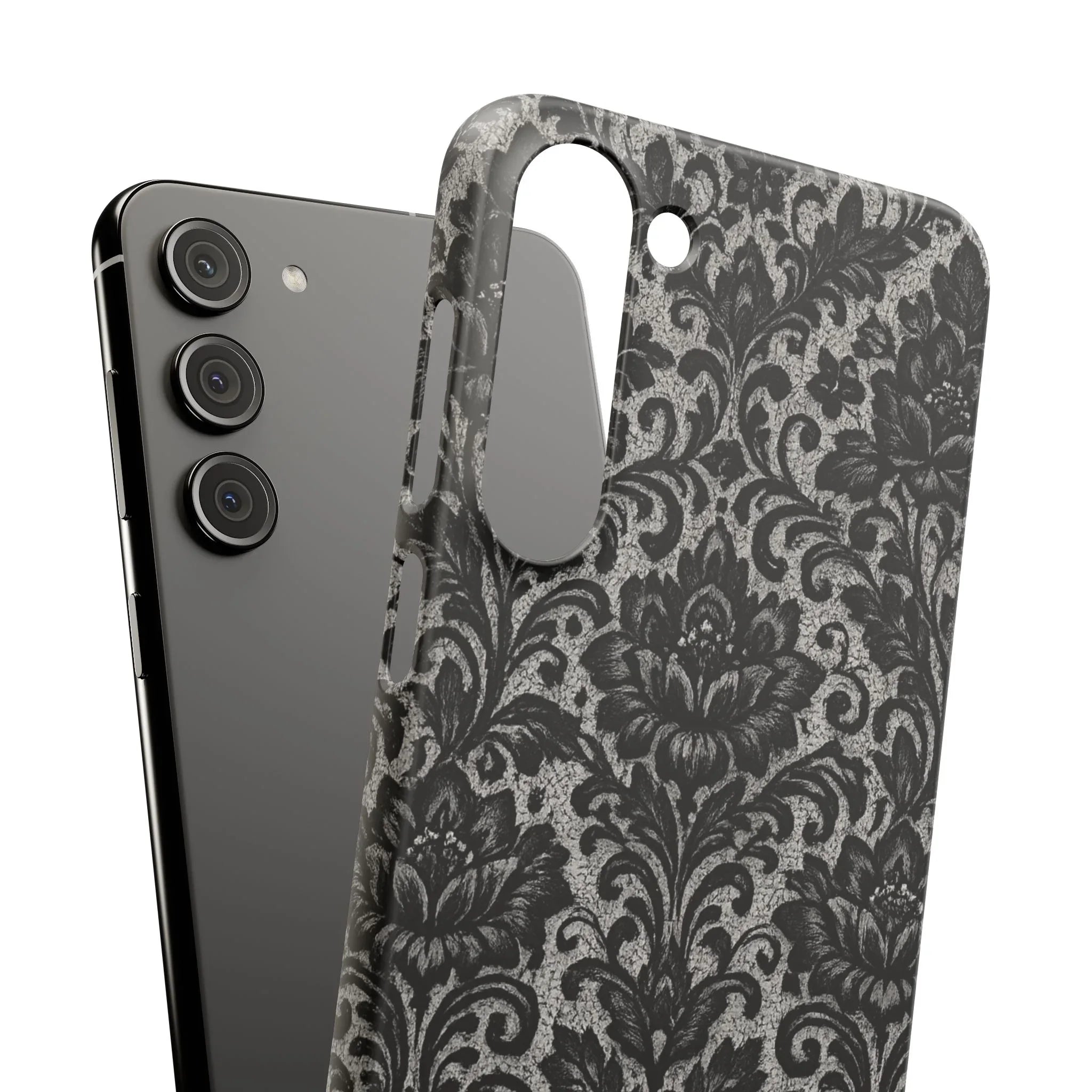 Black Damask Floral Phone Case for iPhone 11-17 and Galaxy S20-S25 - KARARMDESIGN
