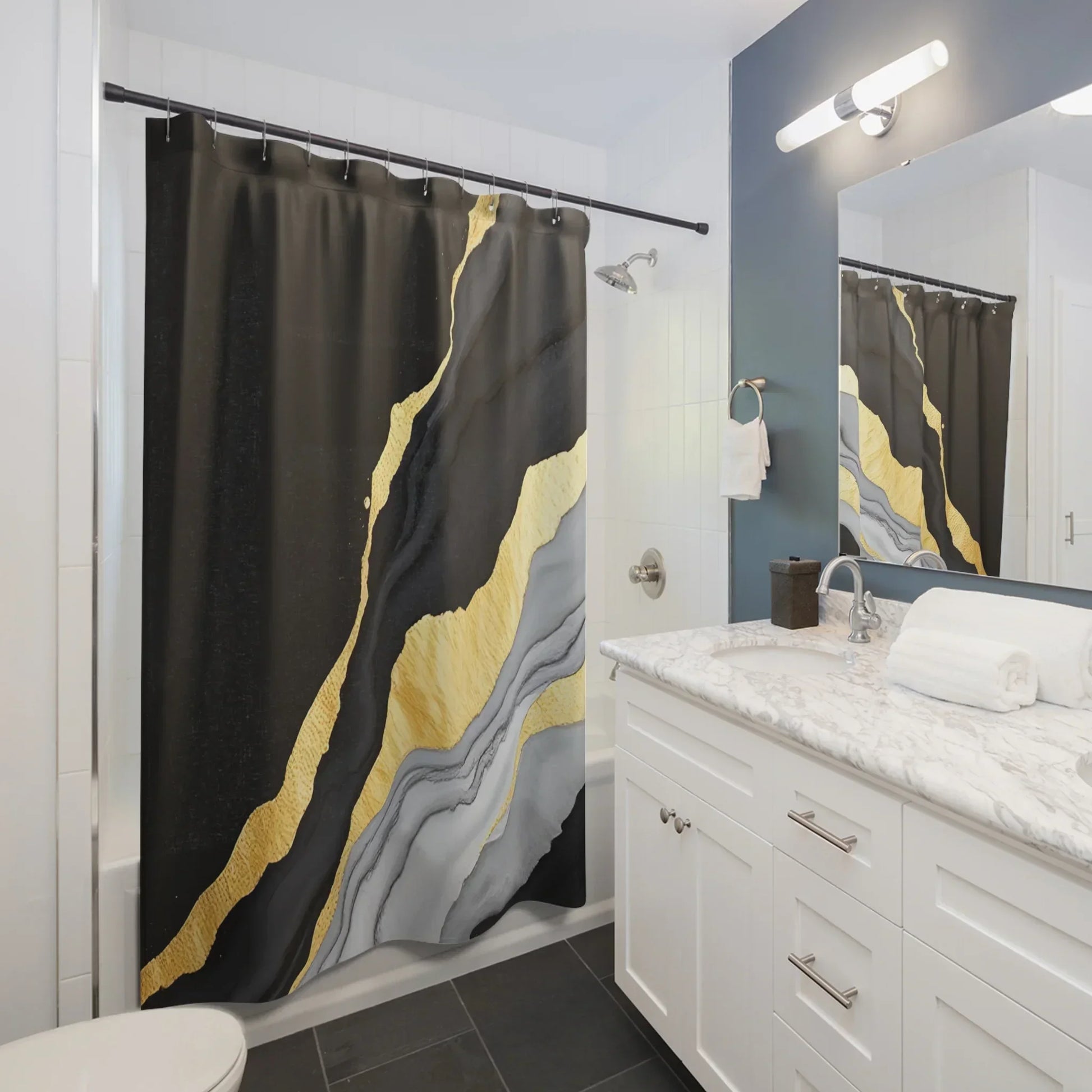 Modern Marble & Gold Elegant Shower Curtain - KarArmDesign