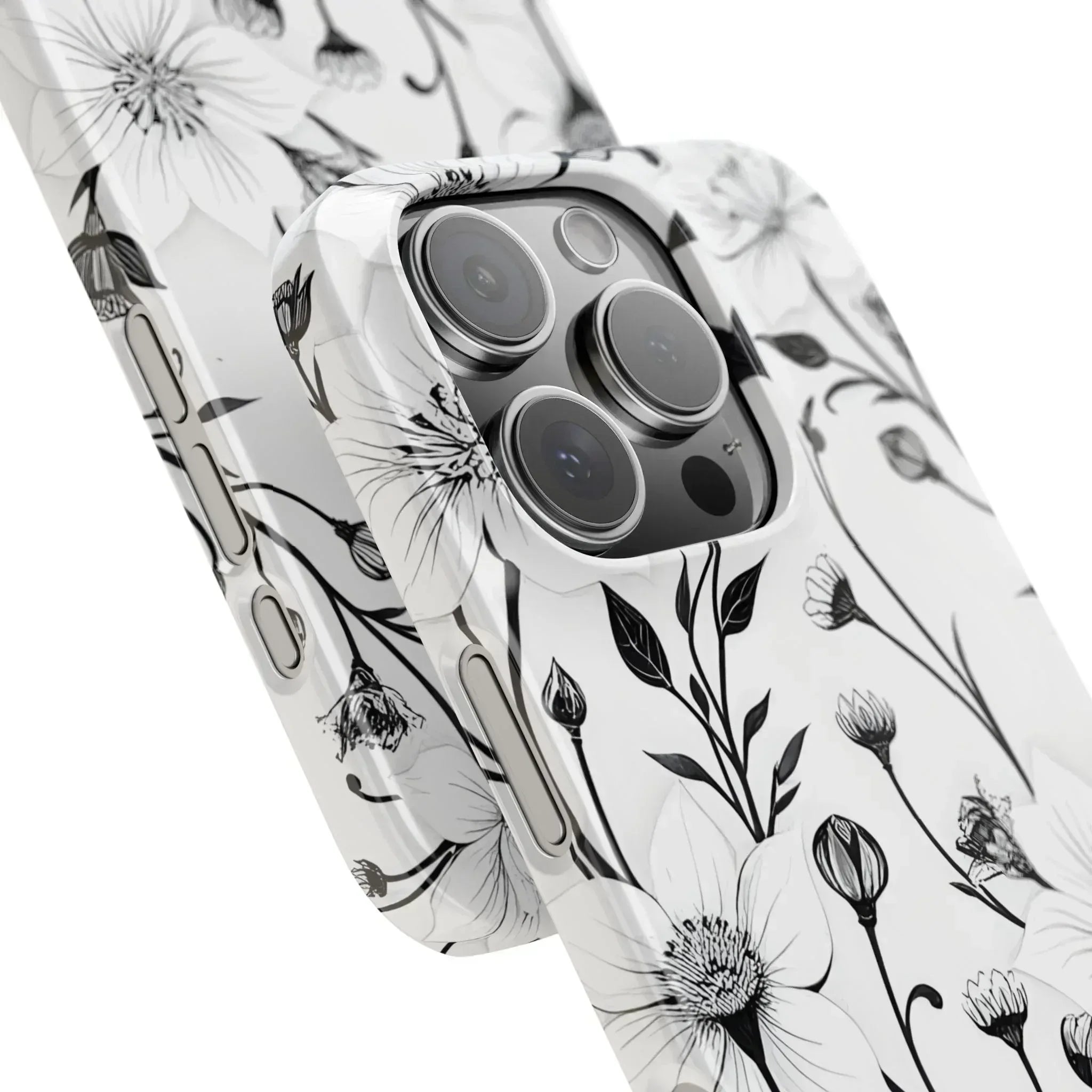 Monochrome Bloom Floral Phone Case for iPhone 11-16 - KARARMDESIGN