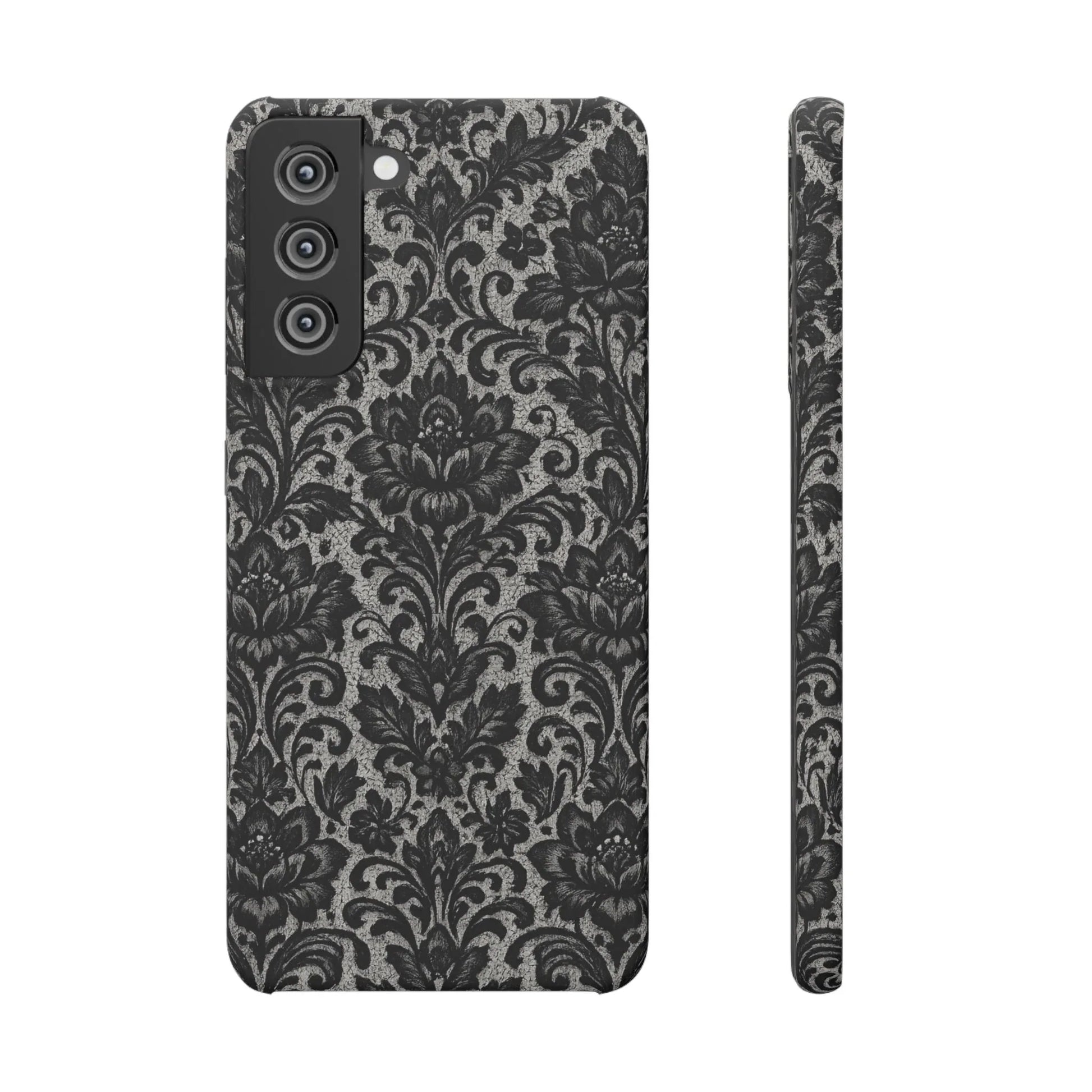 Black Damask Floral Phone Case for iPhone 11-17 and Galaxy S20-S25 - KARARMDESIGN