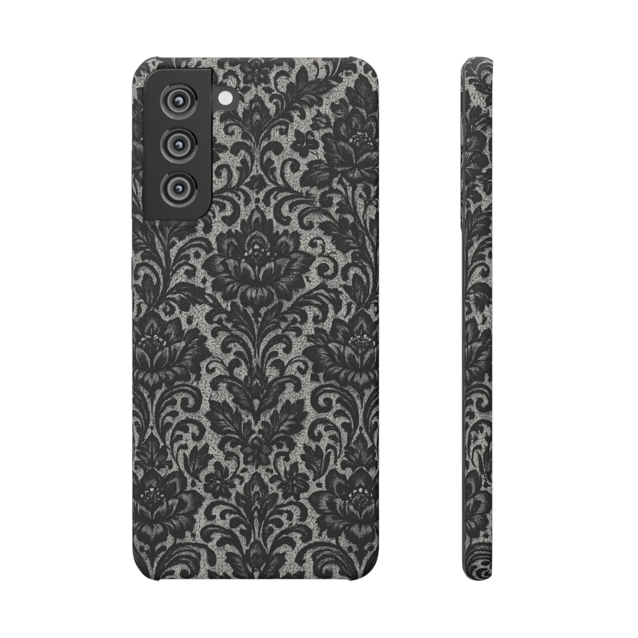 Black Damask Floral Phone Case for iPhone 11-17 and Galaxy S20-S25 - KARARMDESIGN
