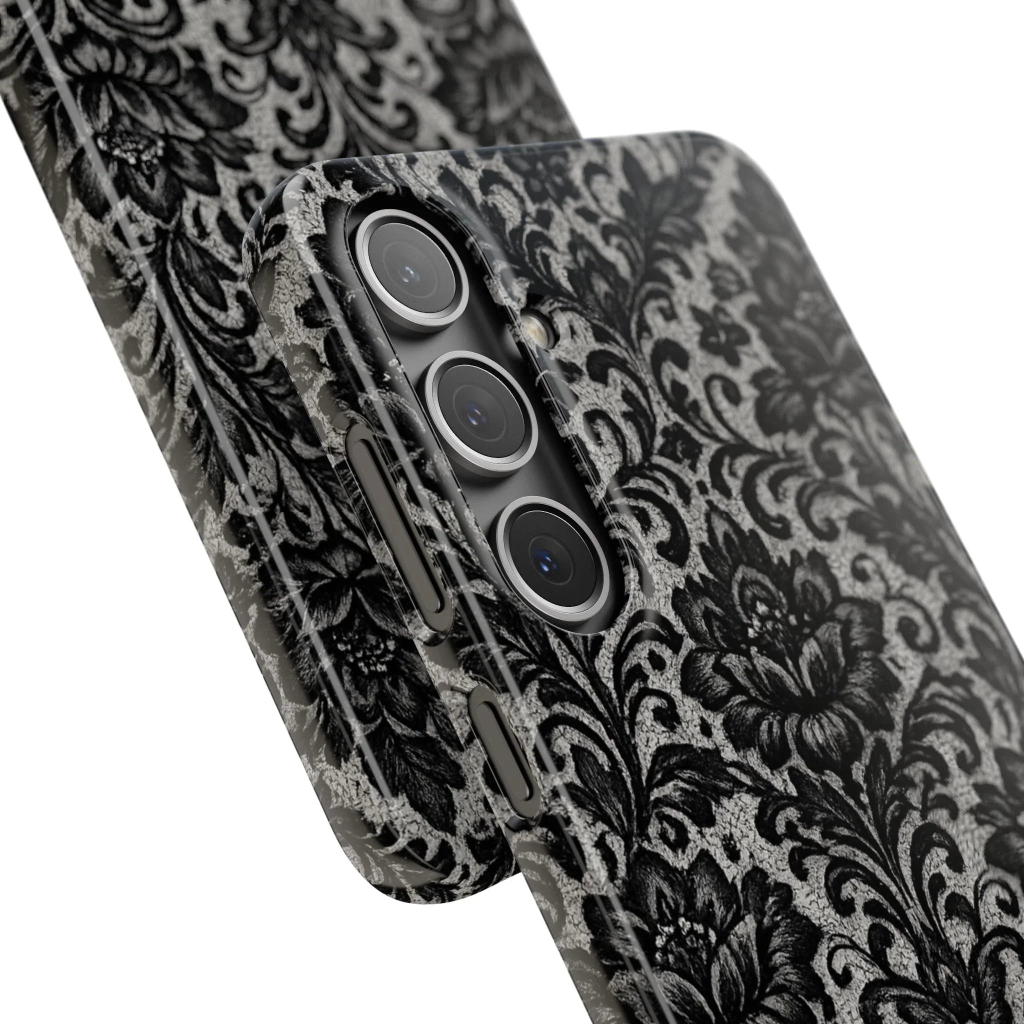 Black Damask Floral Phone Case for iPhone 11-17 and Galaxy S20-S25 - KARARMDESIGN