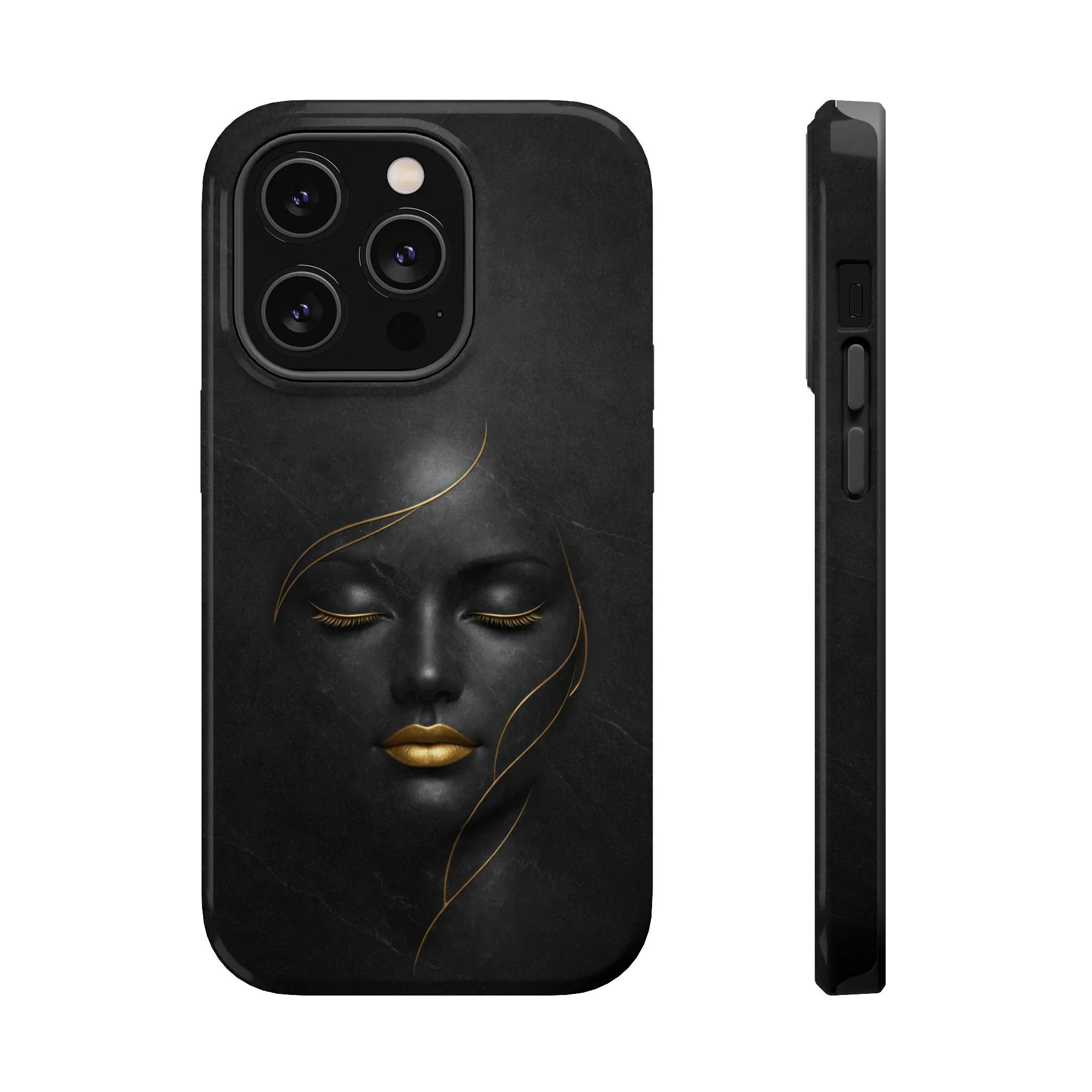 Black Gold Face Phone Case for iPhone 13-17 - KARARMDESIGN