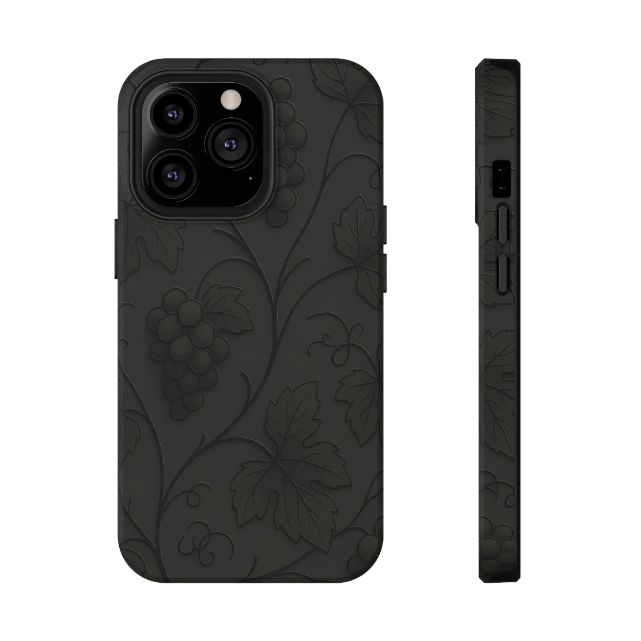 Elegant Embossed Grape Leaf Black Phone Case for iPhone and Galaxy - KARARMDESIGN