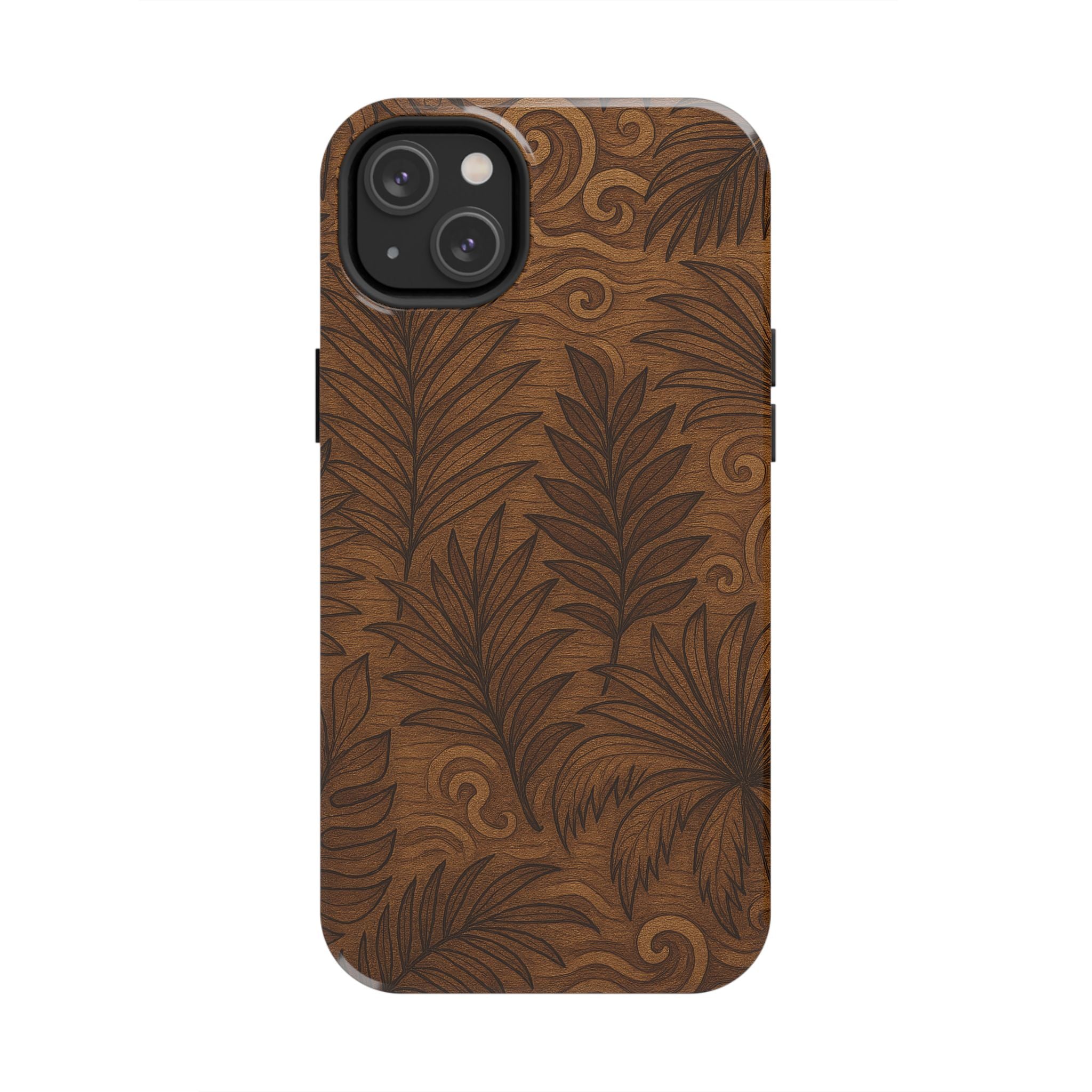 Wood Leaf Armor Phone Case for iPhone 11–17 & Galaxy S21–S26