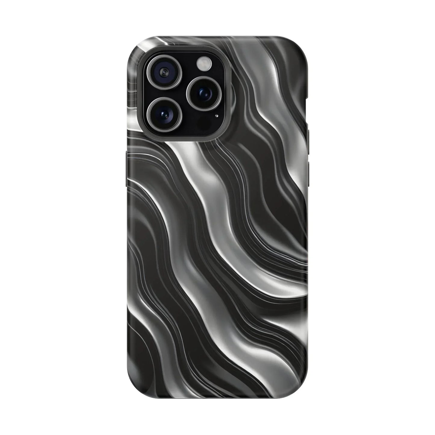 Wavy Illusion Black & Silver MagSafe® Tough Phone Case - KarArmDesign