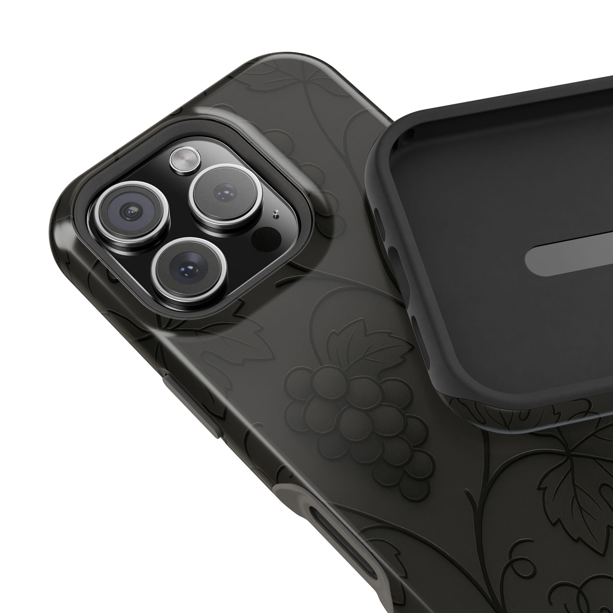 Embossed Grape Leaf Phone Case – Elegant Black Design for iPhone & Samsung