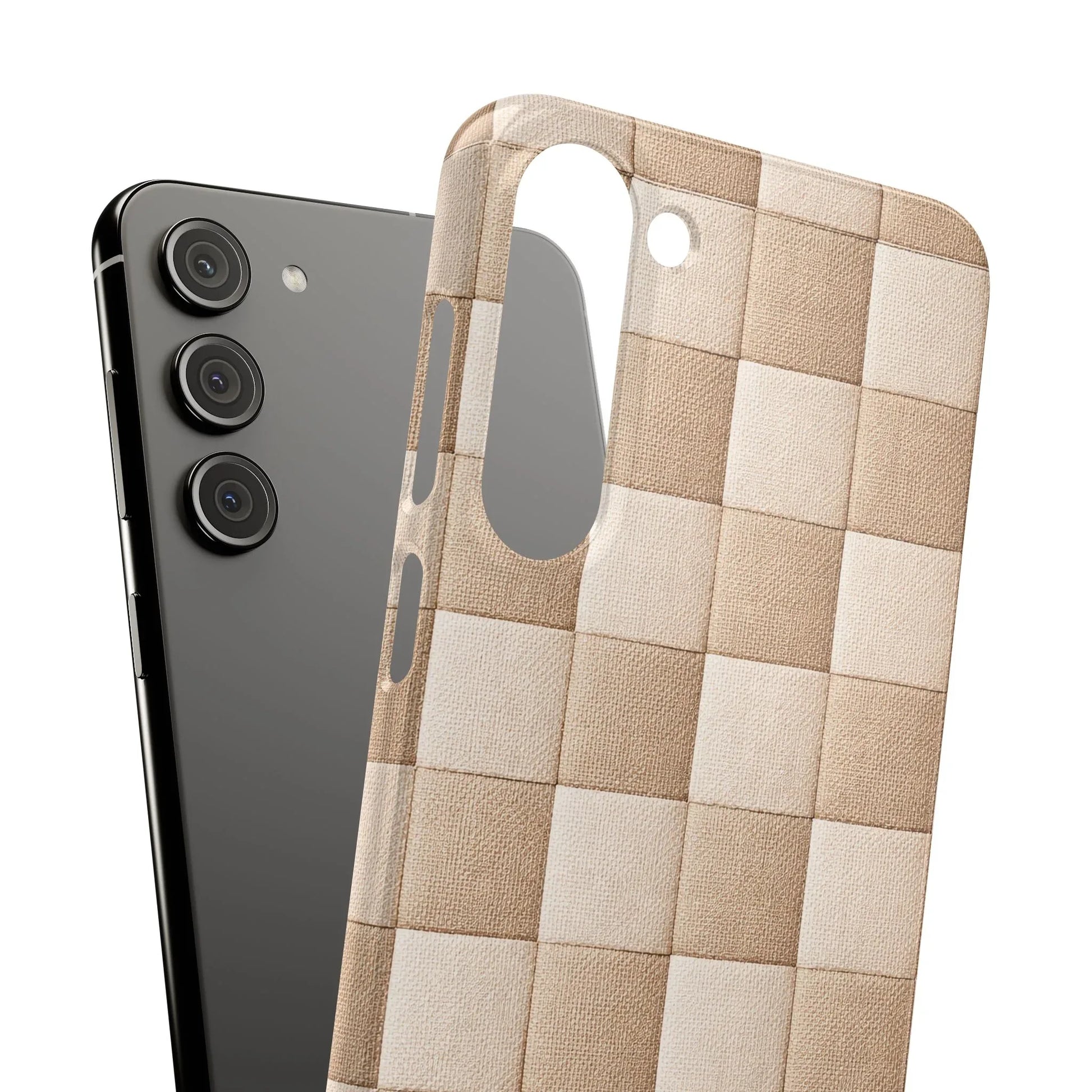 Beige Woven Phone Case for iPhone 11-17 and Galaxy S20-S25 - KARARMDESIGN