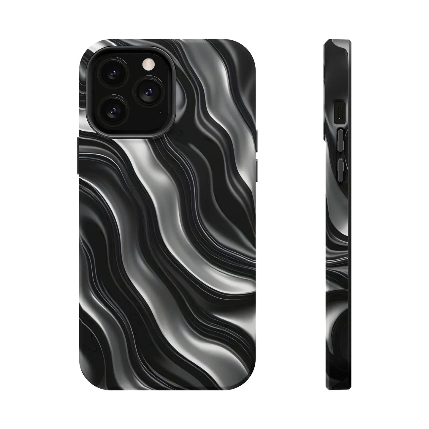 Wavy Illusion Black & Silver MagSafe® Tough Phone Case - KarArmDesign
