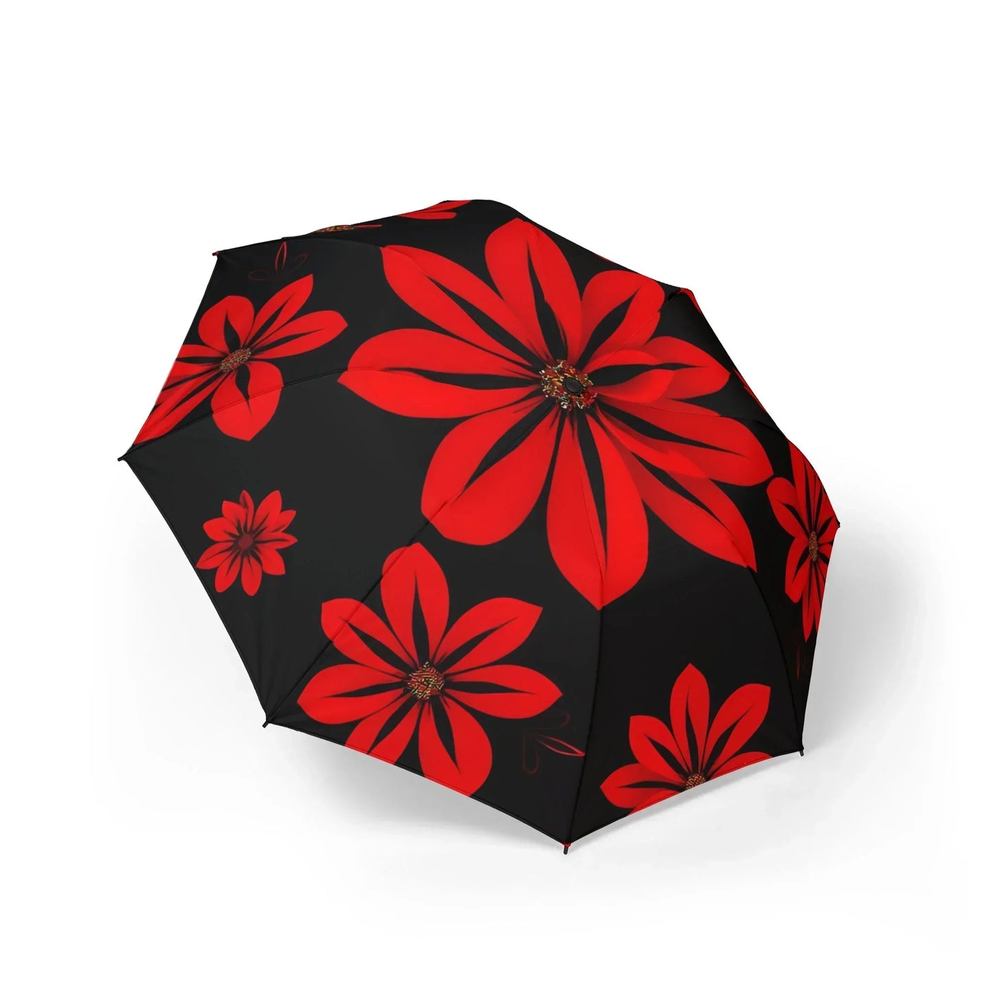 Vibrant Red Floral Design Elegant Semi-Automatic Foldable Umbrella - KarArmDesign