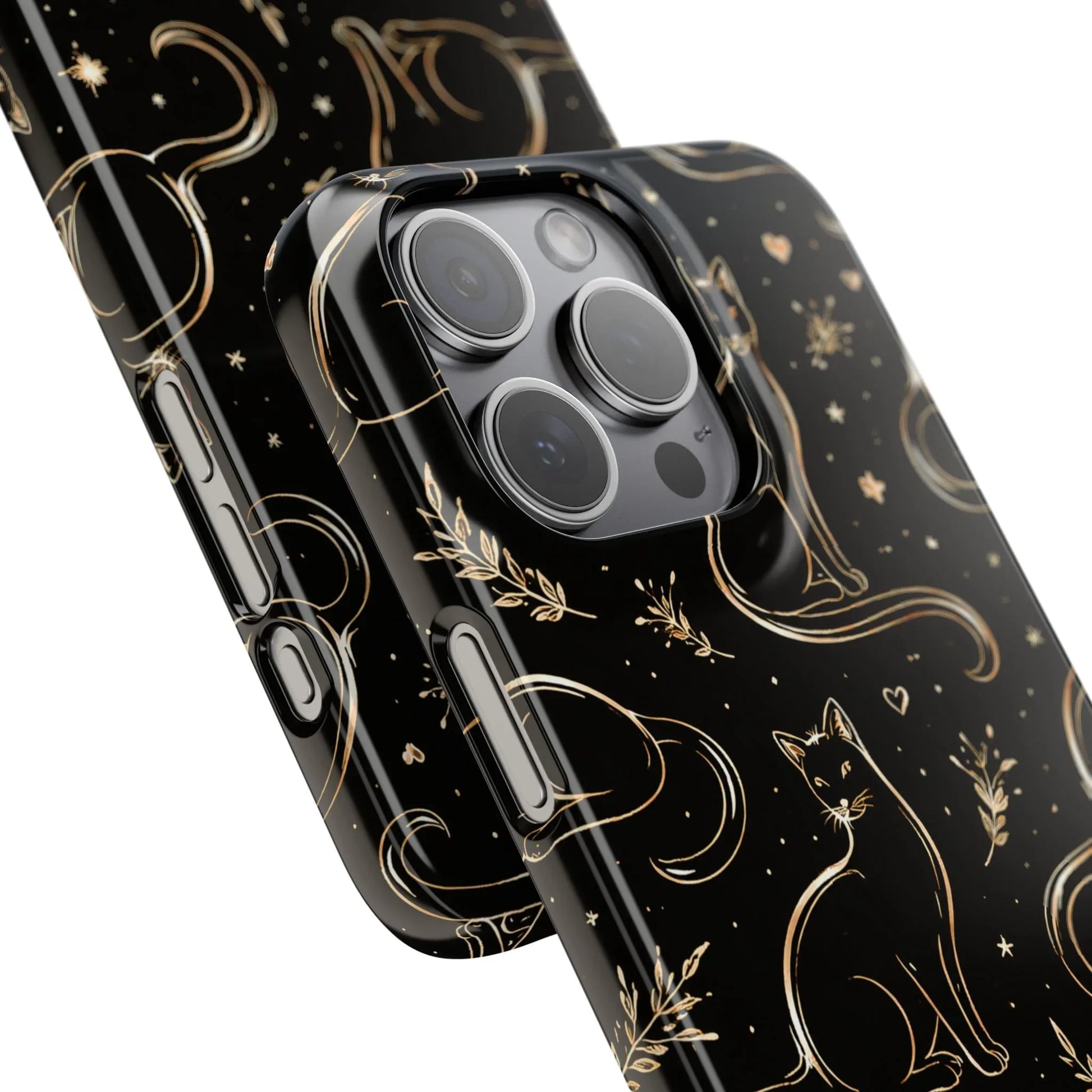 Golden Cat Pattern Phone Case for iPhone 11–17 & Galaxy S21–S25 - KARARMDESIGN