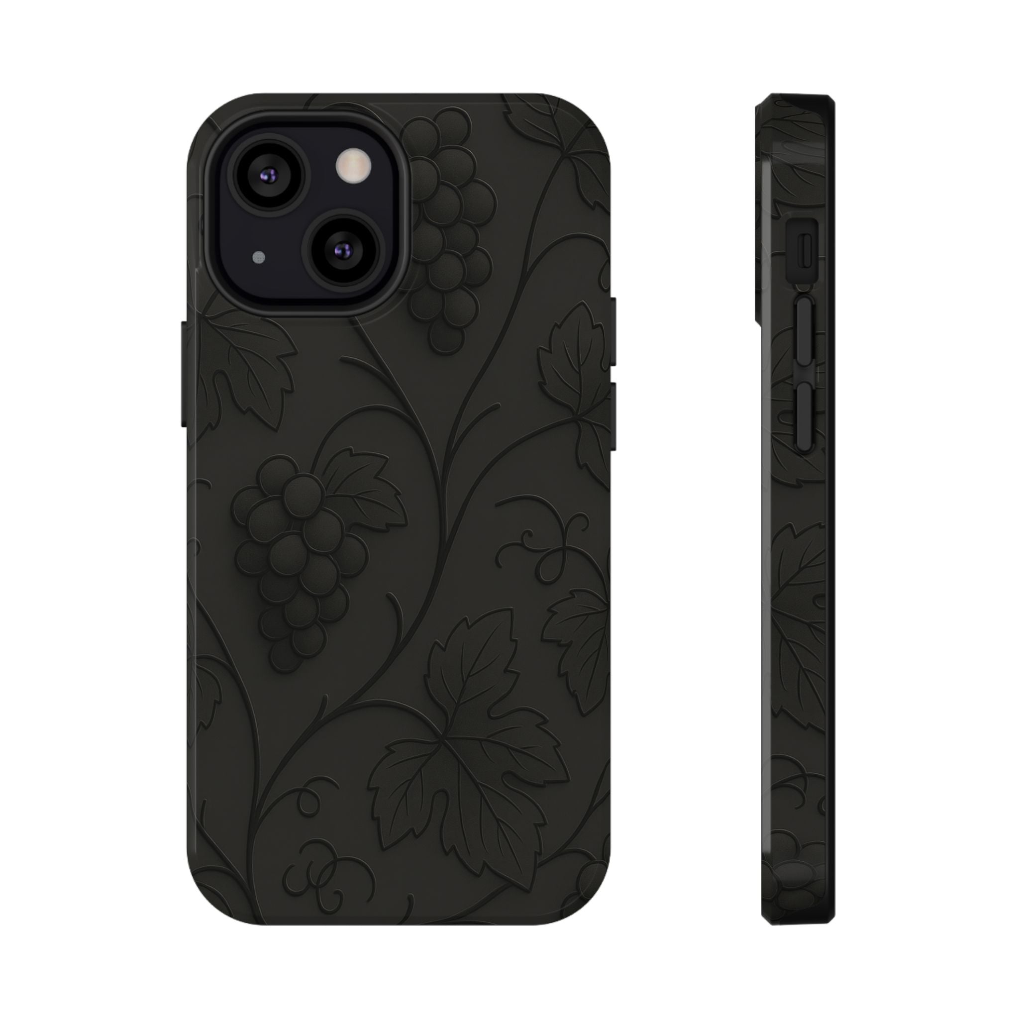 Embossed Grape Leaf Phone Case – Elegant Black Design for iPhone & Samsung