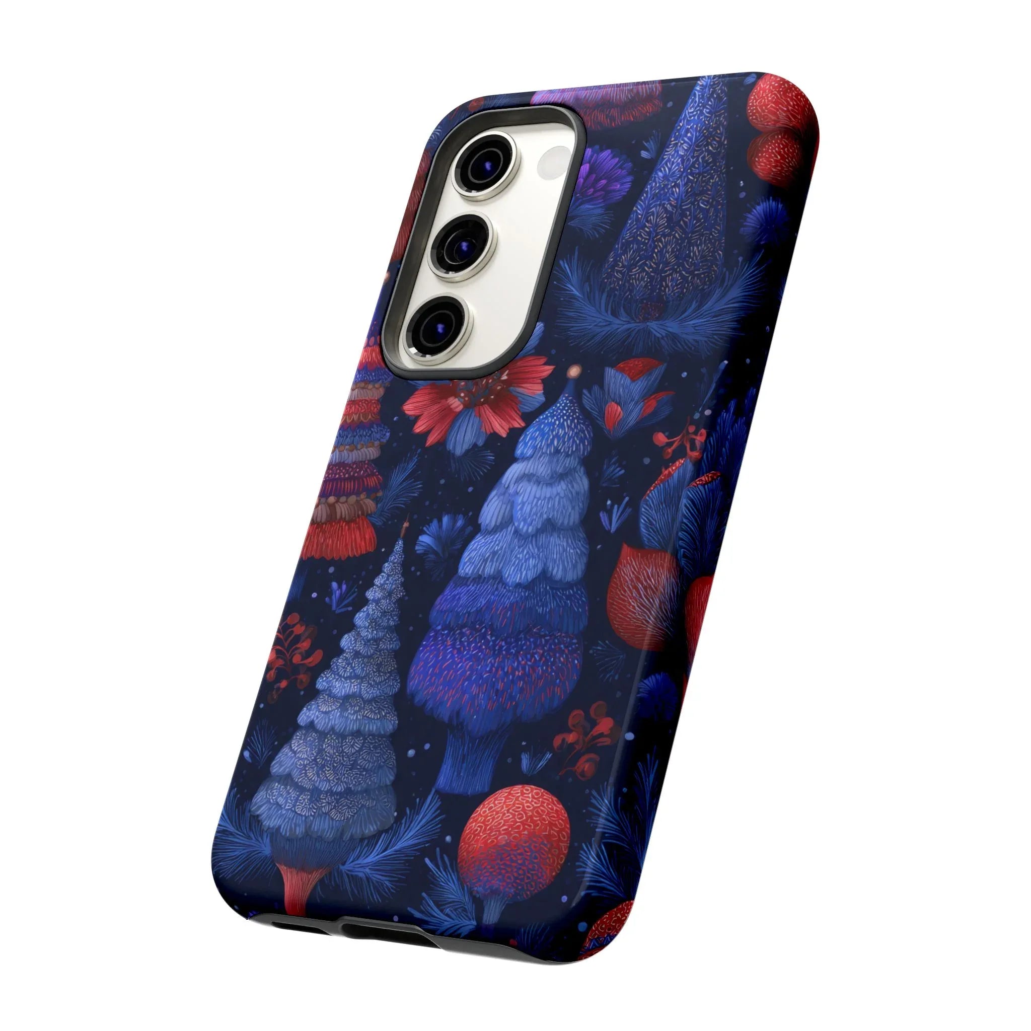Midnight Blue Christmas Forest Phone Case for iPhone 8-17 and Galaxy S21–S25 - KARARMDESIGN
