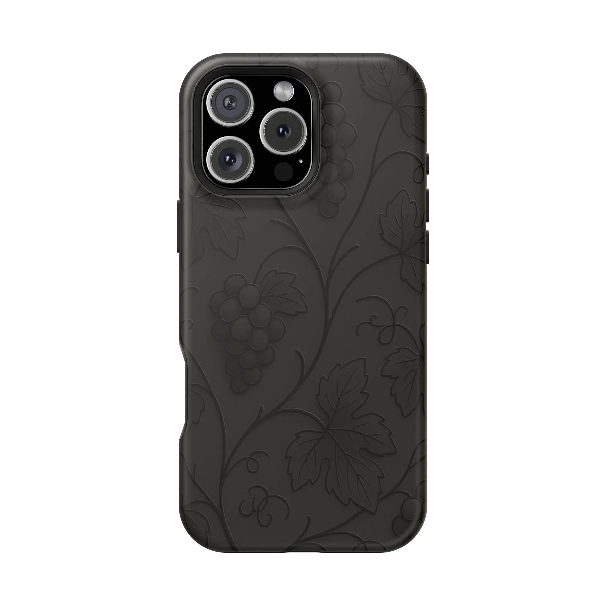 Elegant Embossed Grape Leaf Black Phone Case for iPhone and Galaxy - KARARMDESIGN