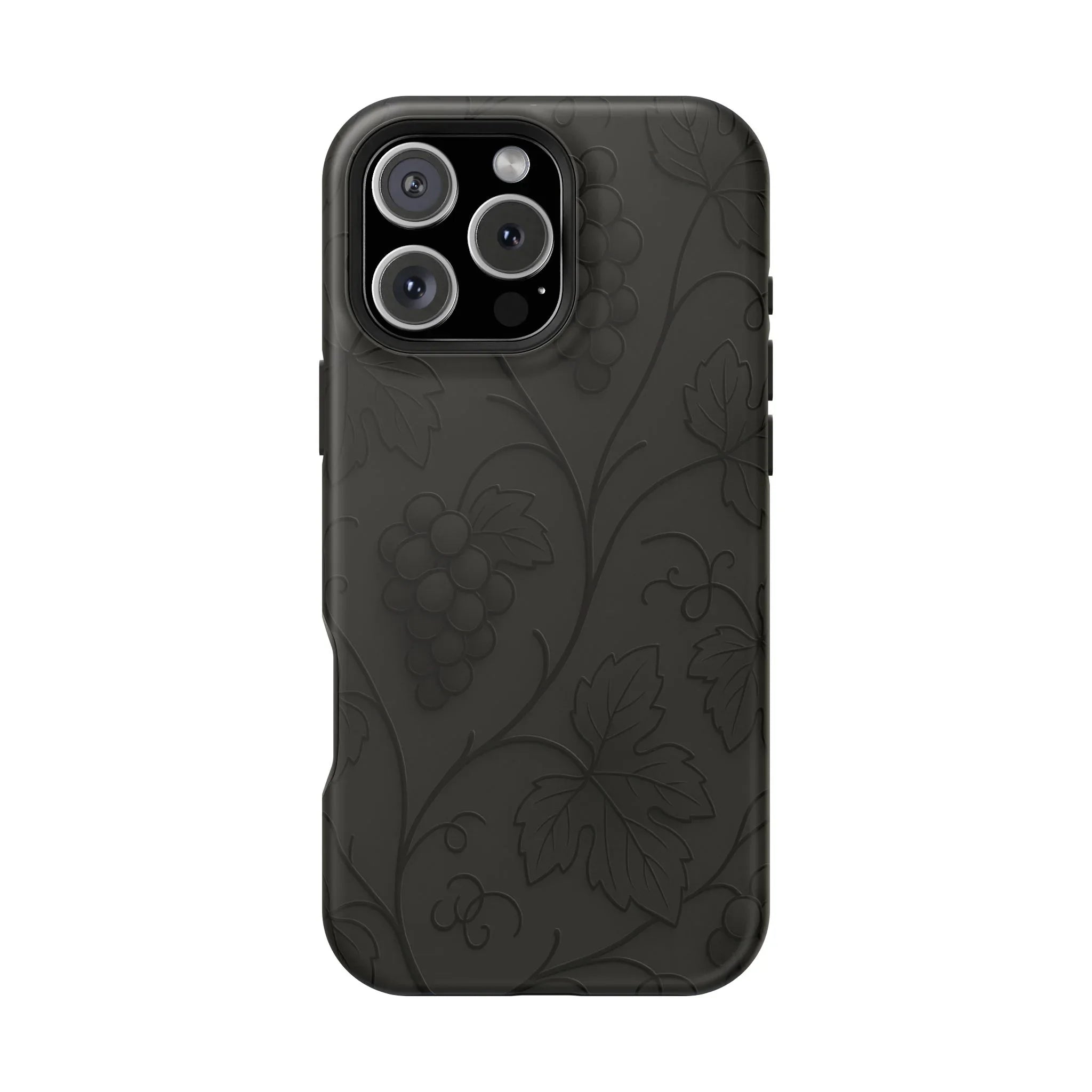 Elegant Embossed Grape Leaf Black Phone Case for iPhone and Galaxy - KARARMDESIGN