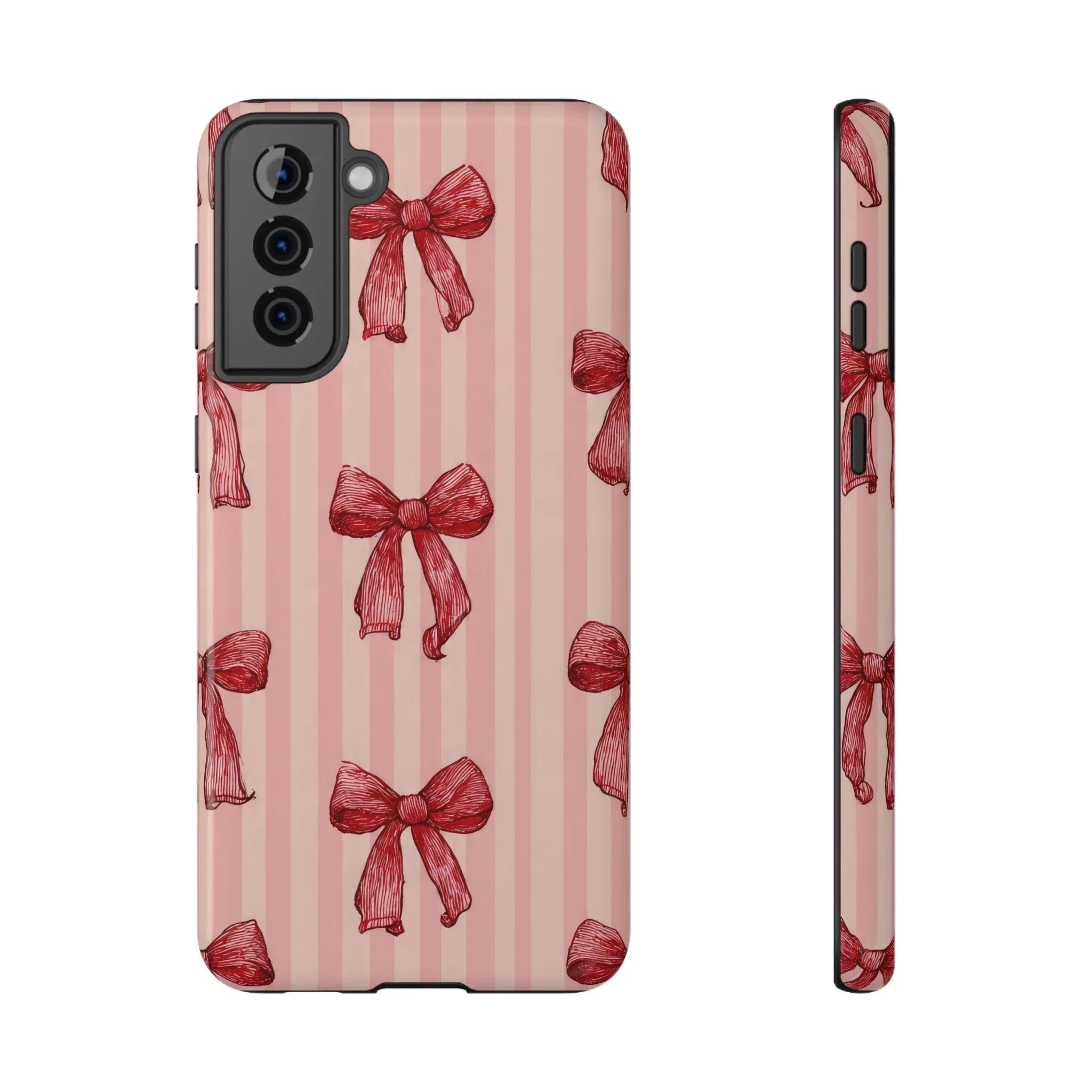 Red Bow Stripe Phone Case for iPhone 11-17 & Galaxy S21-S22 - KARARMDESIGN