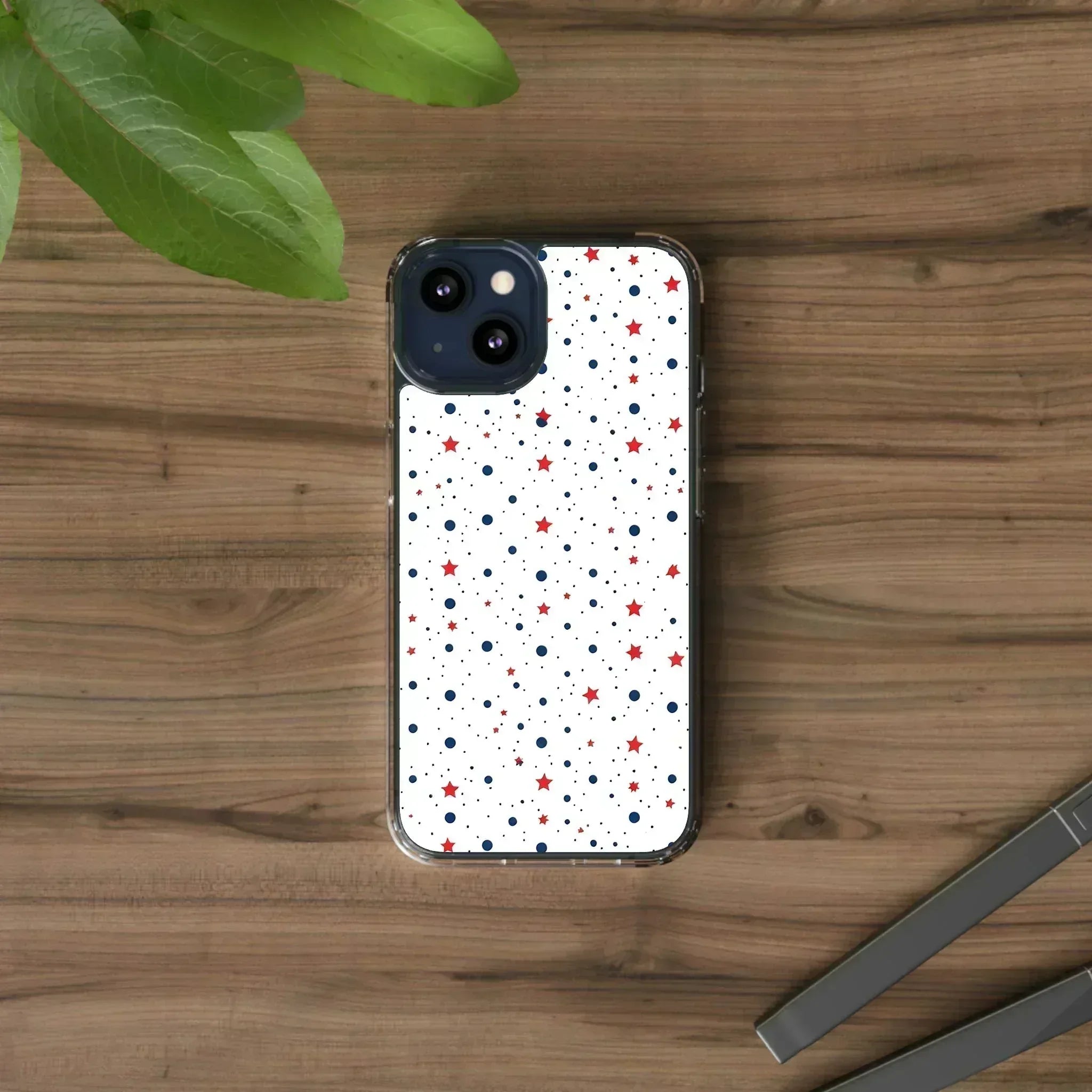 White Phone Case with Red Stars and Blue Polka Dots for iPhone and Galaxy - KARARMDESIGN