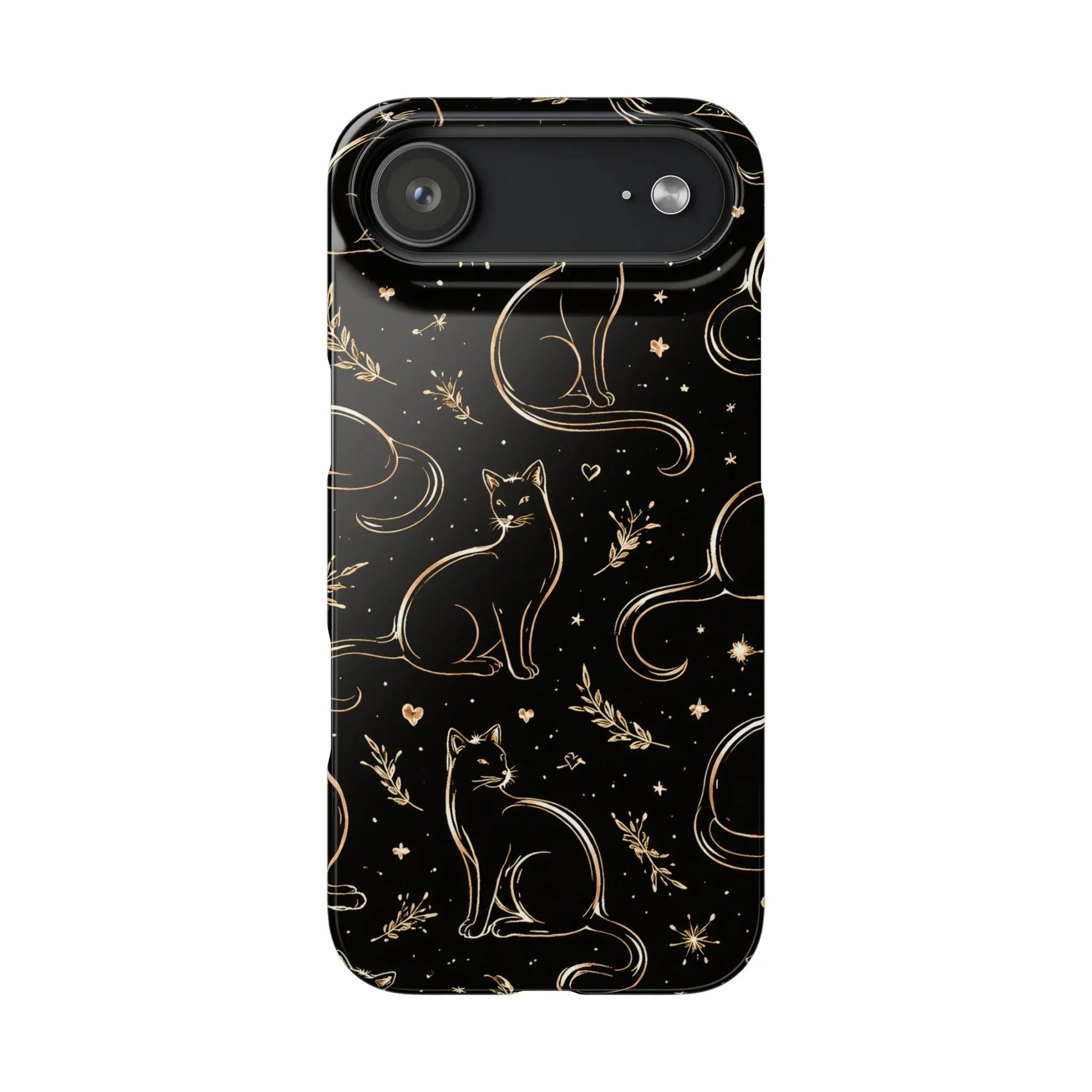 Golden Cat Pattern Phone Case for iPhone 11–17 & Galaxy S21–S25 - KARARMDESIGN