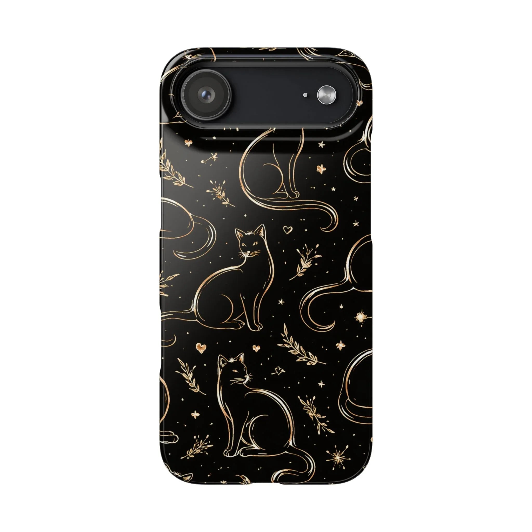 Golden Cat Pattern Phone Case for iPhone 11–17 & Galaxy S21–S25 - KARARMDESIGN