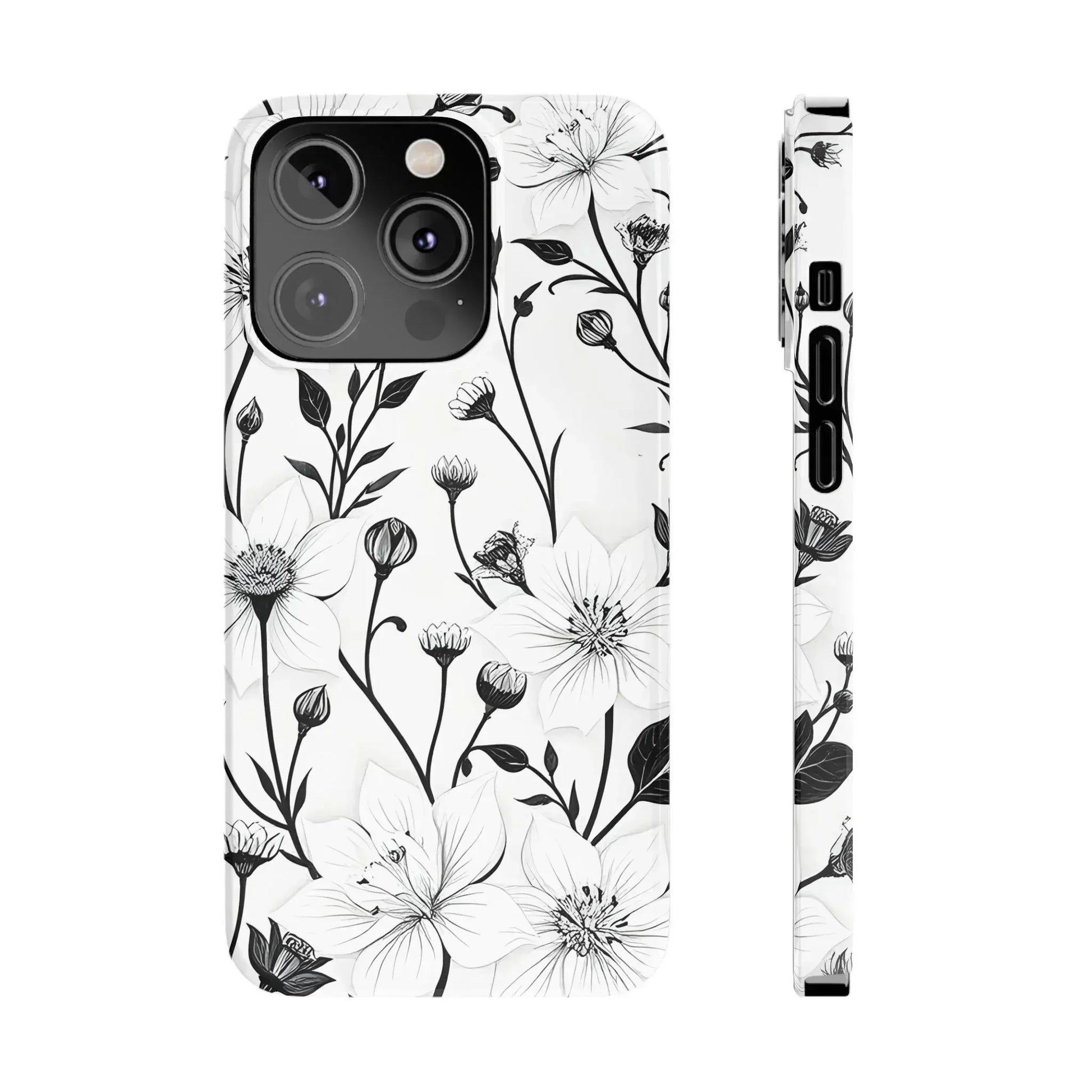 Monochrome Bloom Floral Phone Case for iPhone 11-16 - KARARMDESIGN