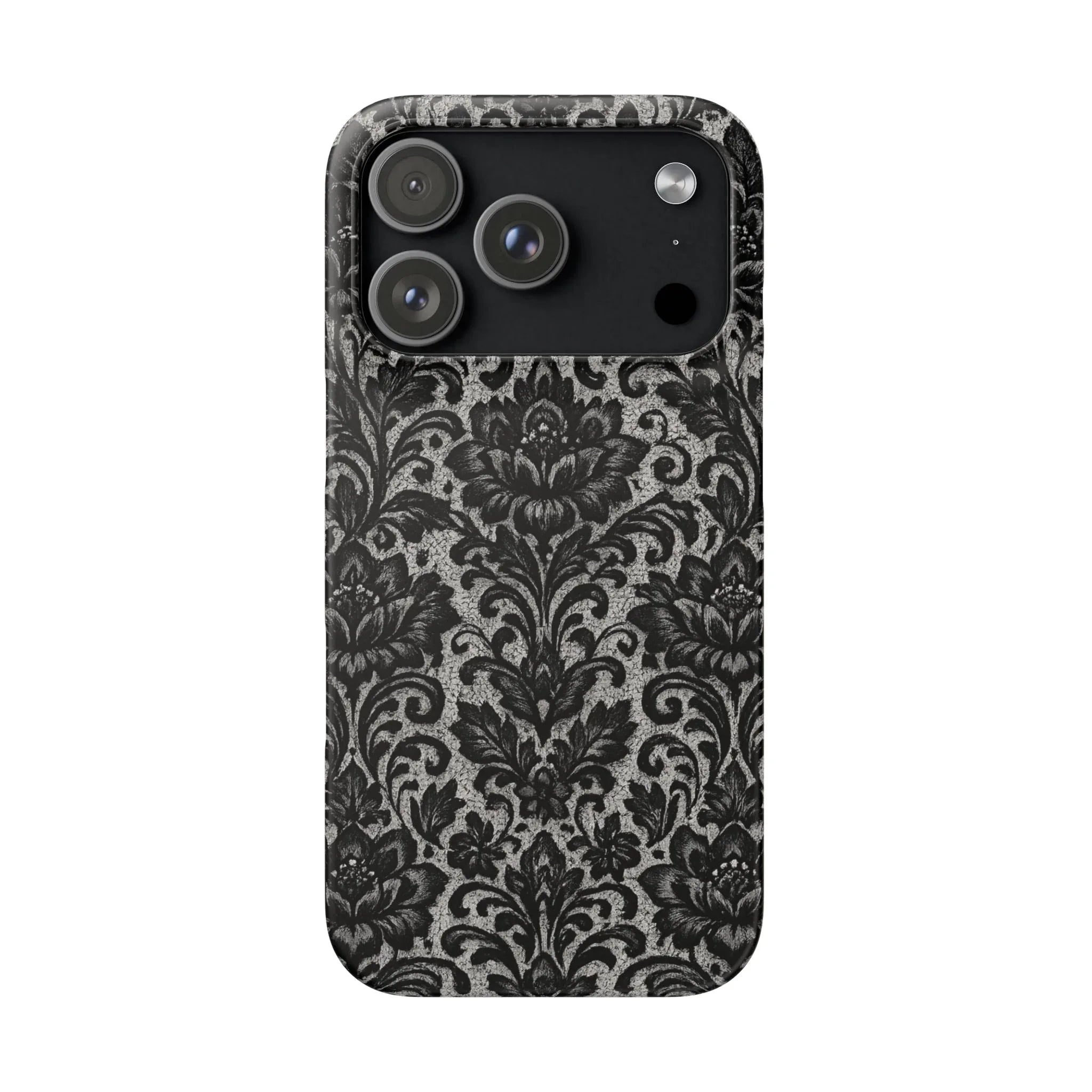 Black Damask Floral Phone Case for iPhone 11-17 and Galaxy S20-S25 - KARARMDESIGN
