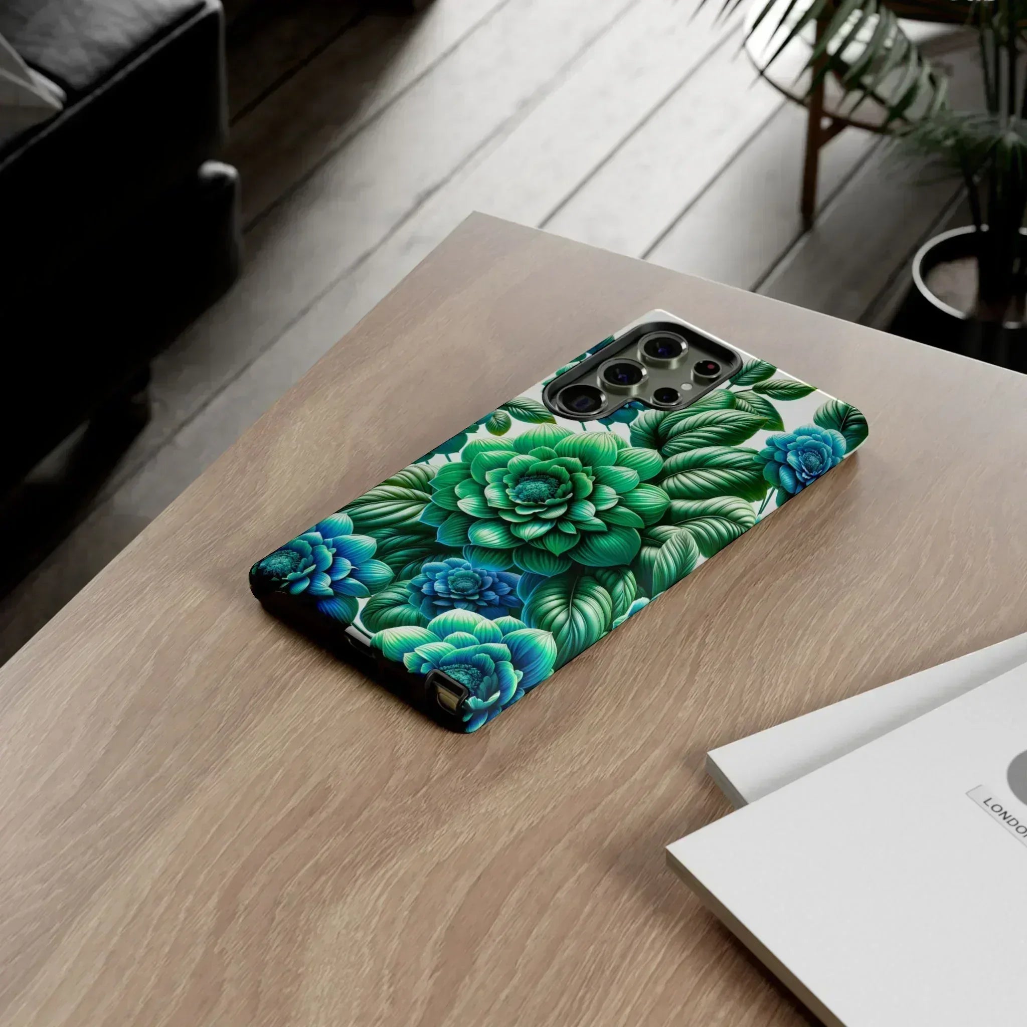 Green and Blue Floral Phone Case for Galaxy S10-S25 - KARARMDESIGN