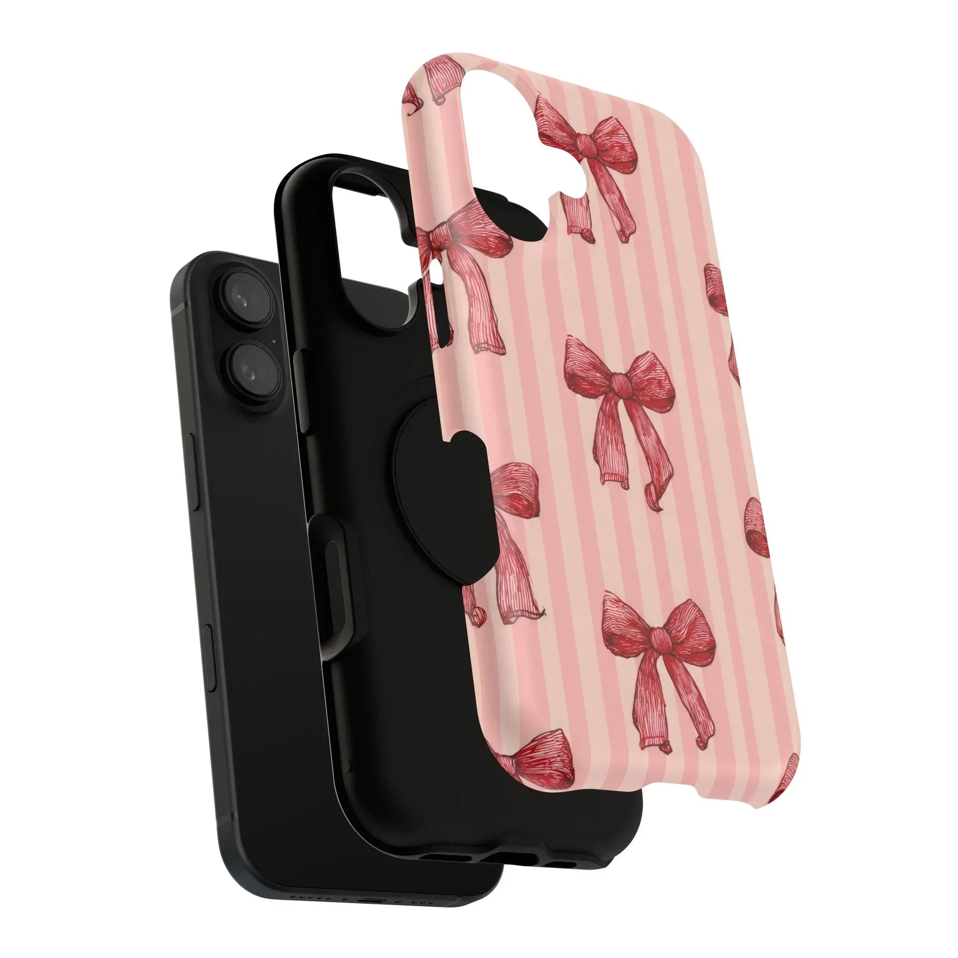 Red Bow Stripe Phone Case for iPhone 11-17 & Galaxy S21-S22 - KARARMDESIGN