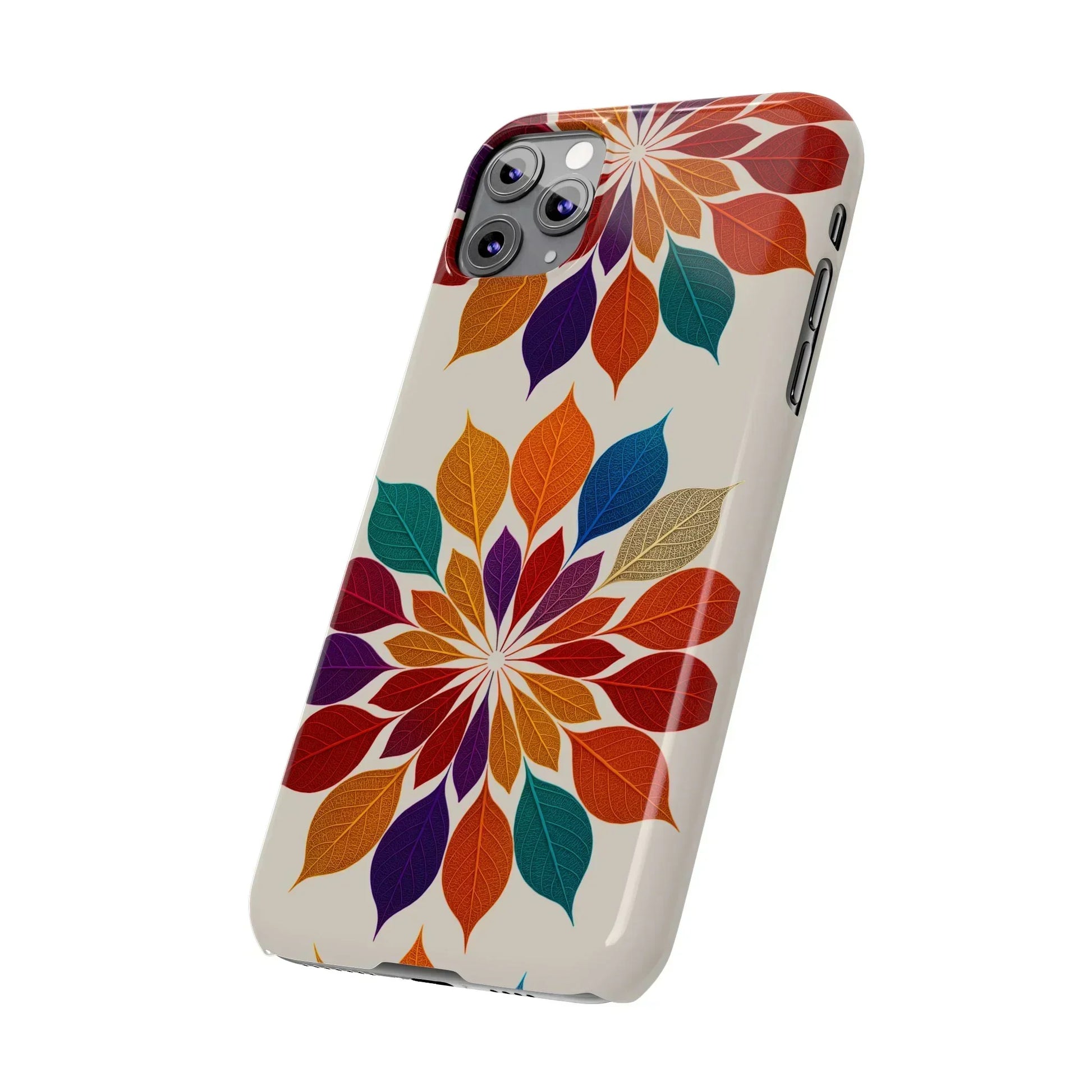 Leaf Mandala Botanical Burst Design Slim Phone Case for iPhone 7-16 Models - KarArmDesign