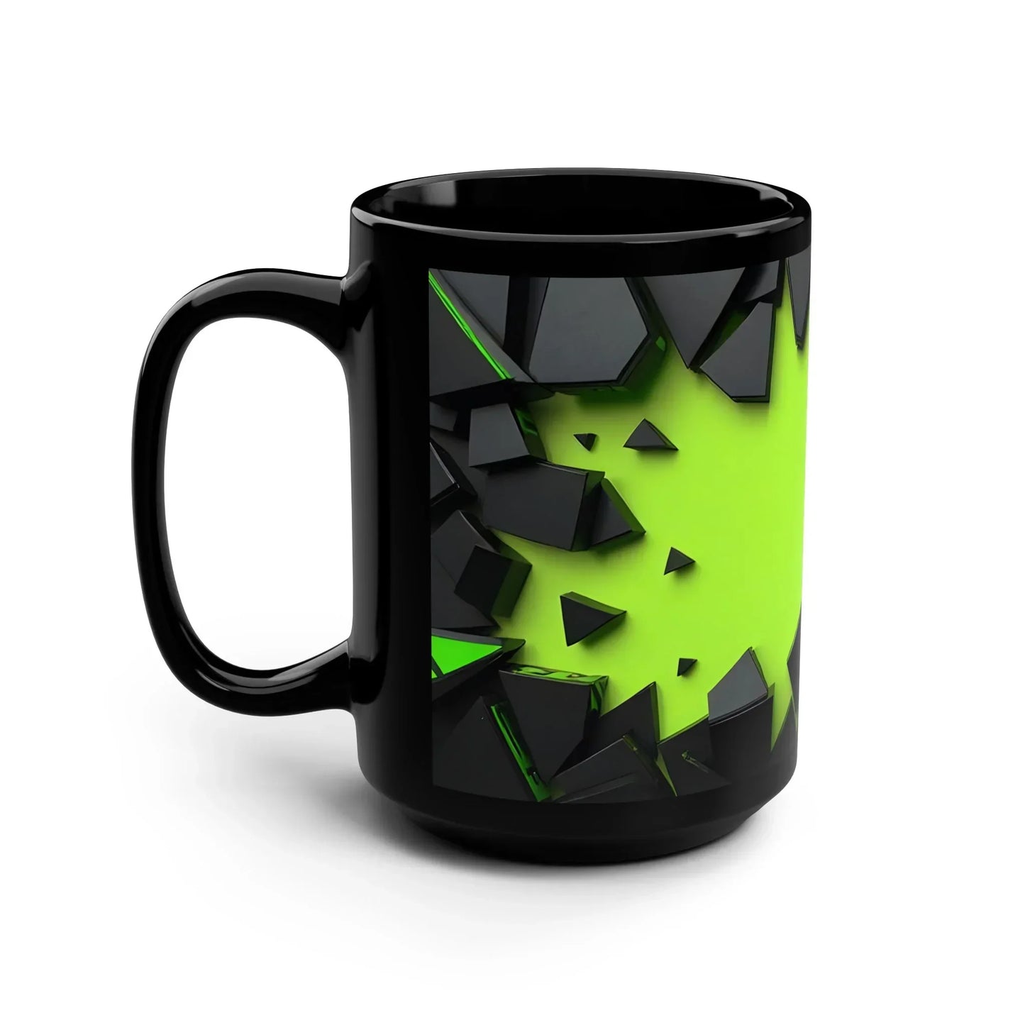 Dynamic Black & Neon Green Mug – 15oz Geometric Design - KarArmDesign