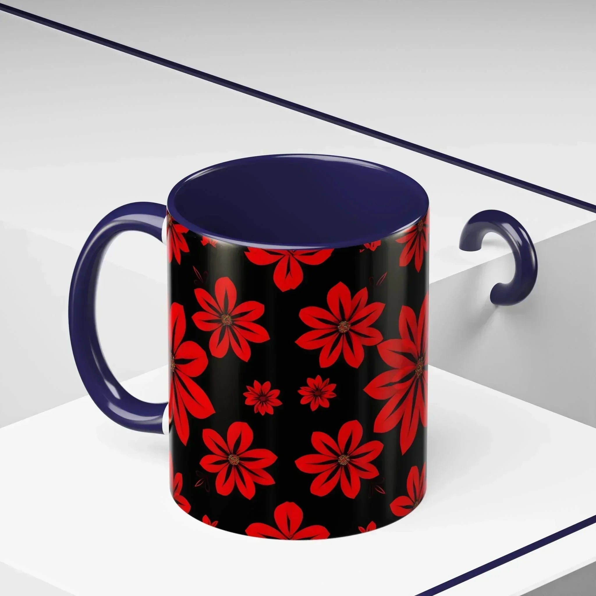 Accent Red Floral Coffee Mug – 11oz & 15oz - KARARMDESIGN