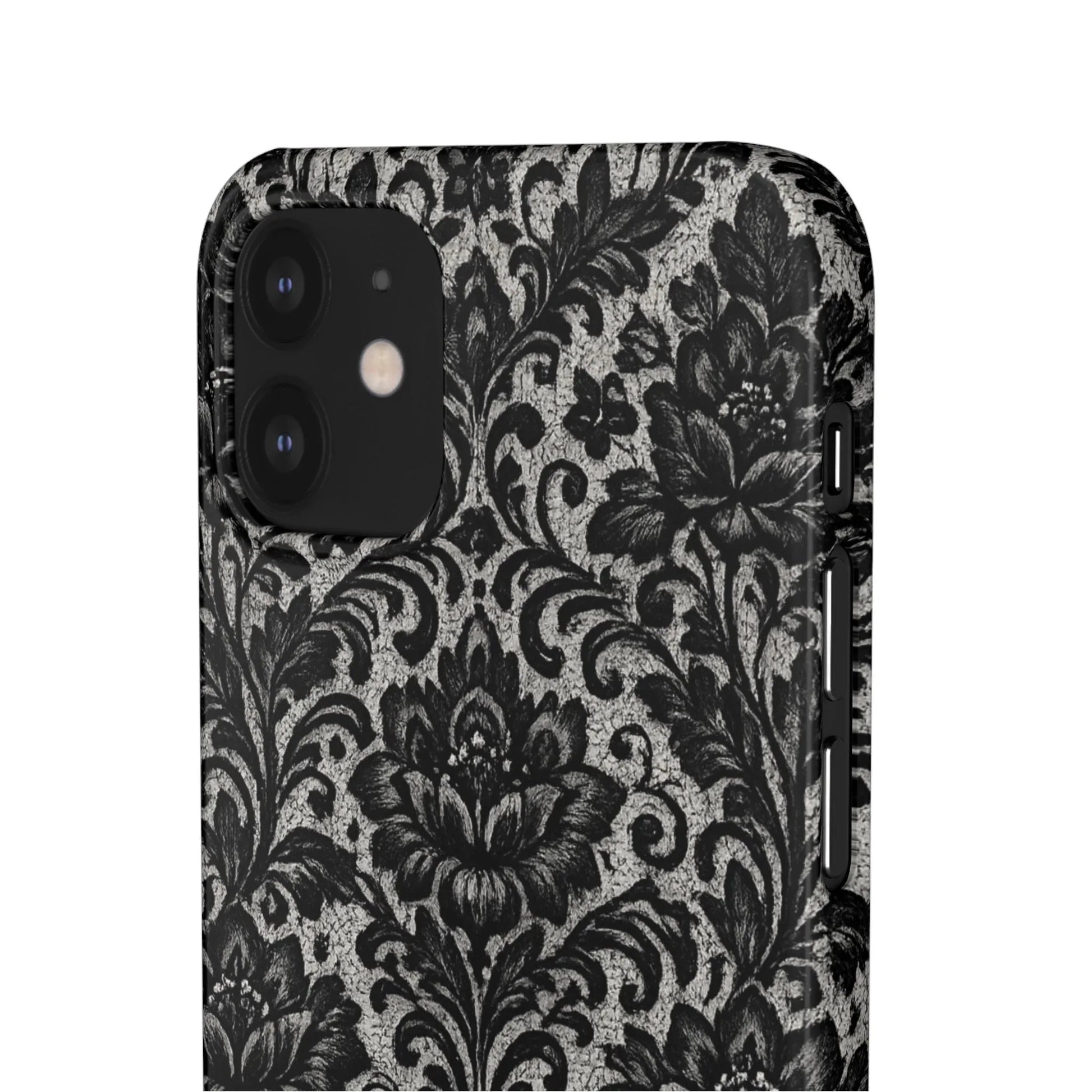 Black Damask Floral Phone Case for iPhone 11-17 and Galaxy S20-S25 - KARARMDESIGN