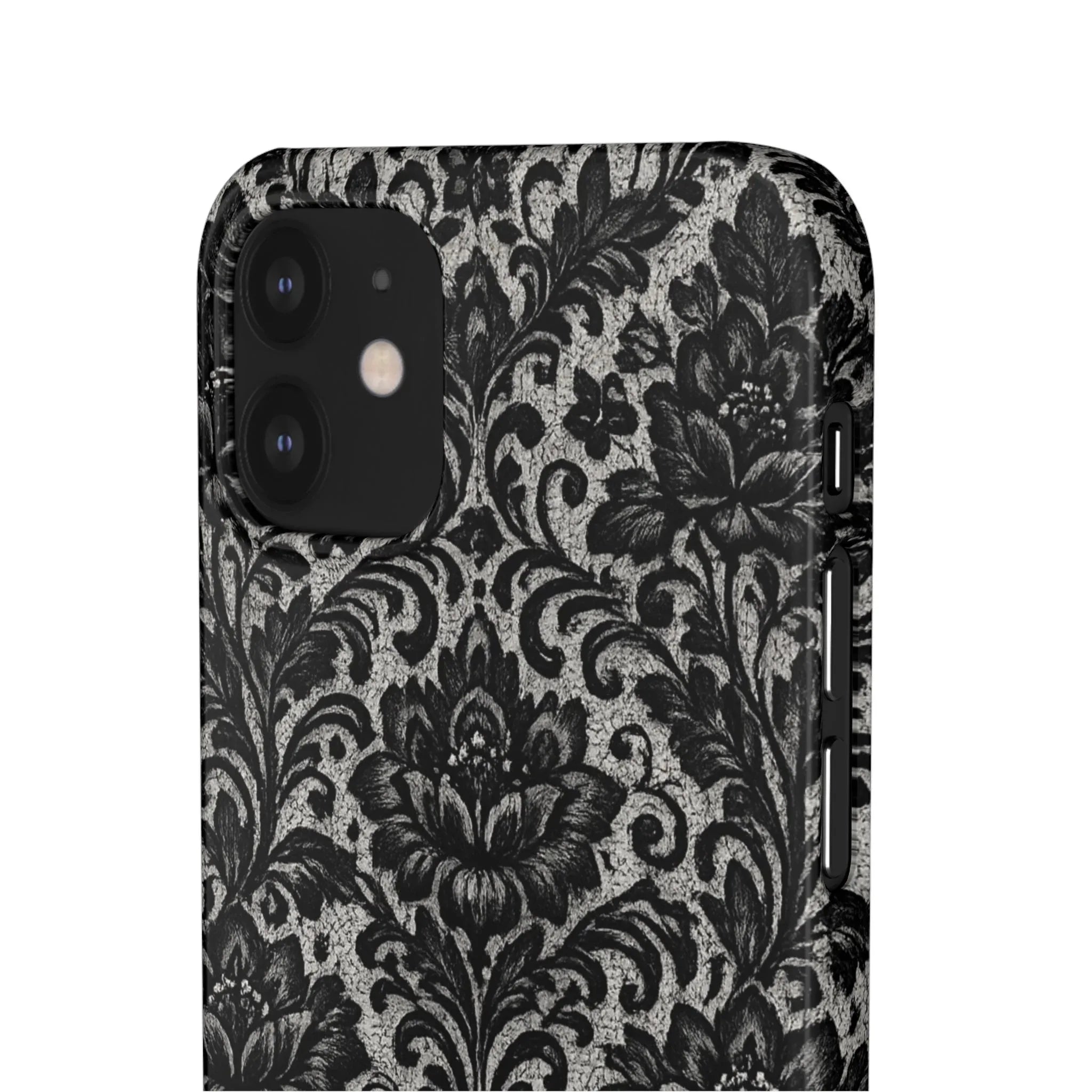 Black Damask Floral Phone Case for iPhone 11-17 and Galaxy S20-S25 - KARARMDESIGN