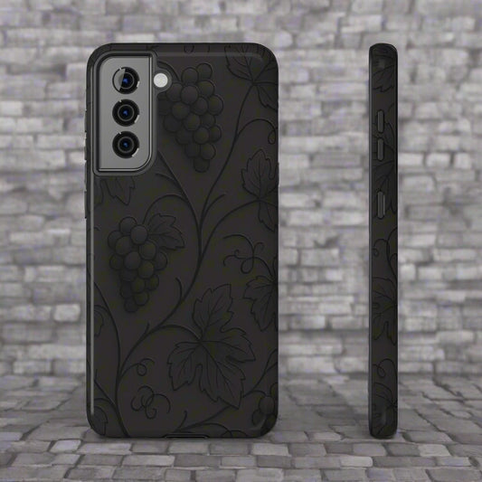 Elegant Embossed Grape Leaf Black Phone Case for iPhone and Galaxy - KarArmDesign