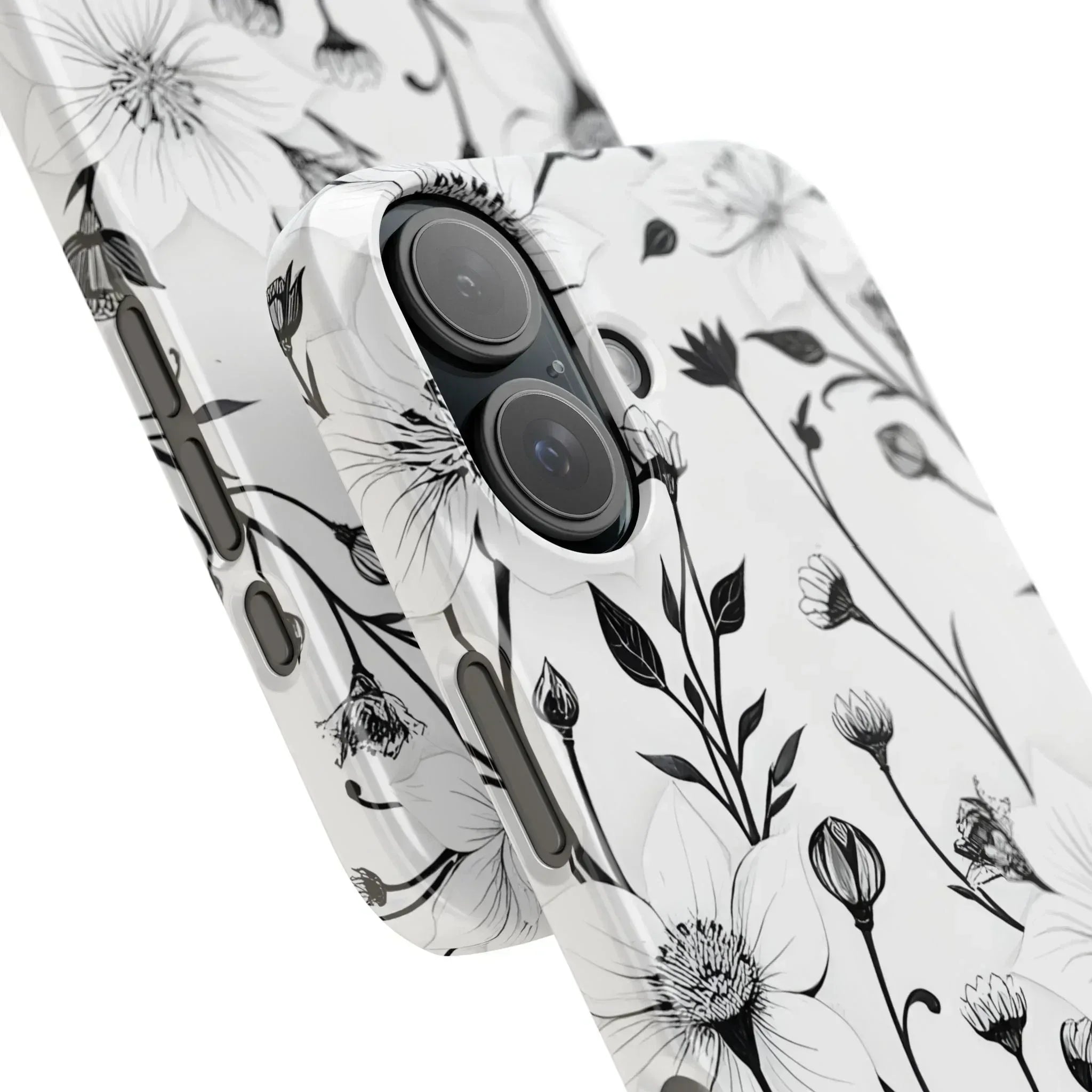 Monochrome Bloom Floral Phone Case for iPhone 11-16 - KARARMDESIGN