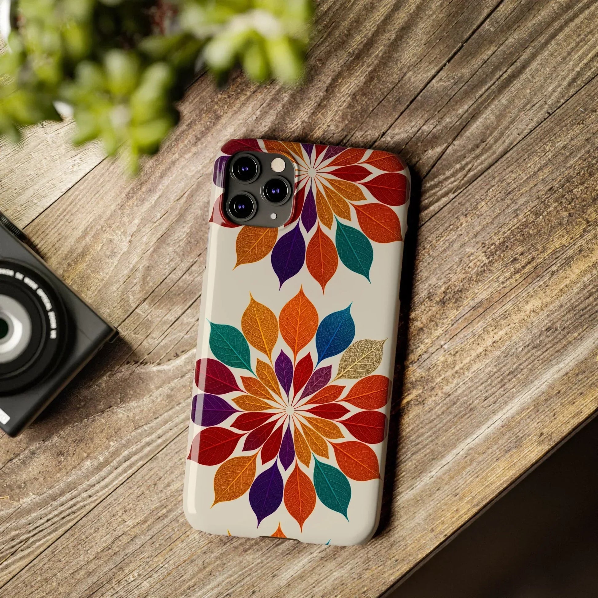 Leaf Mandala Botanical Burst Design Slim Phone Case for iPhone 7-16 Models - KarArmDesign