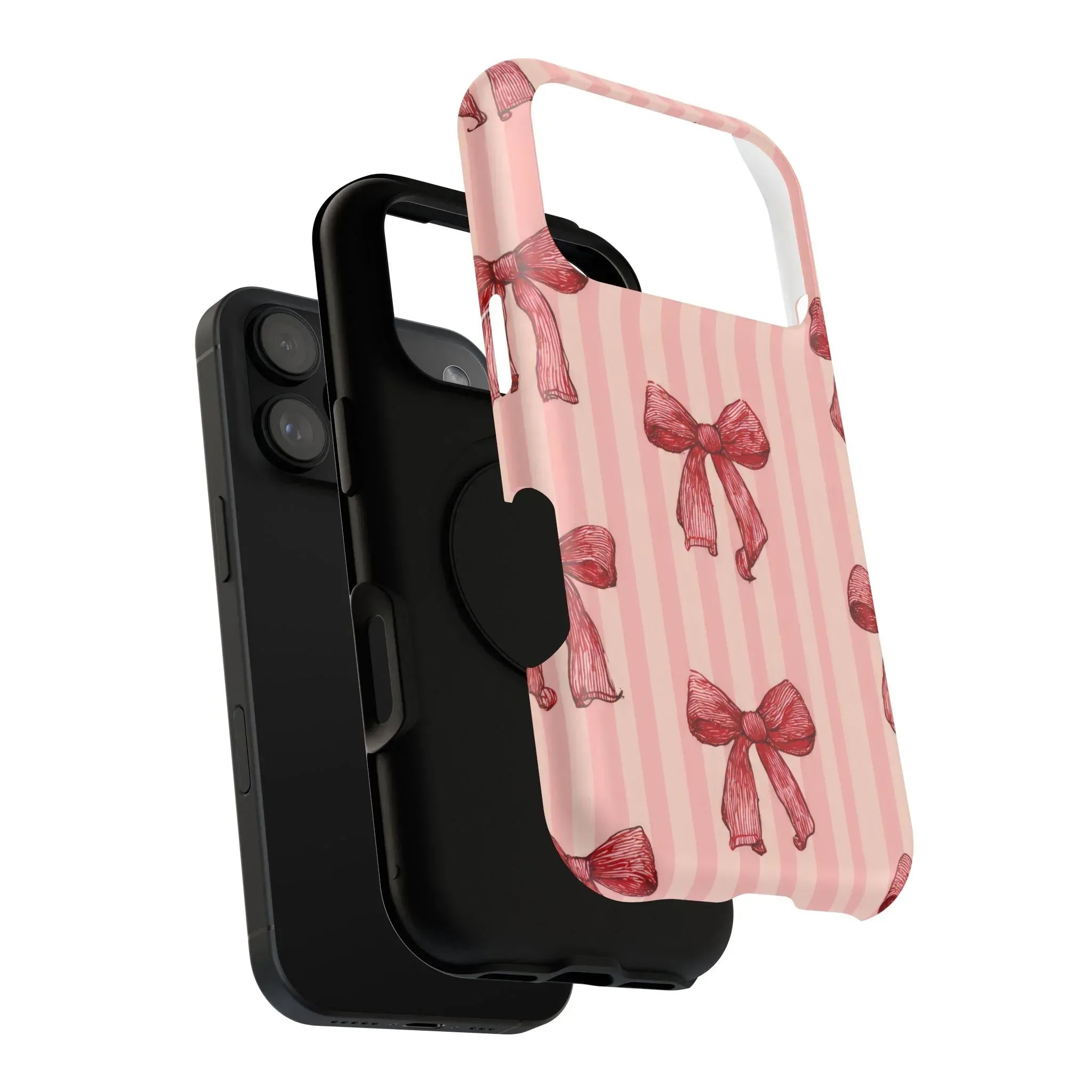 Red Bow Stripe Phone Case for iPhone 11-17 & Galaxy S21-S22 - KARARMDESIGN