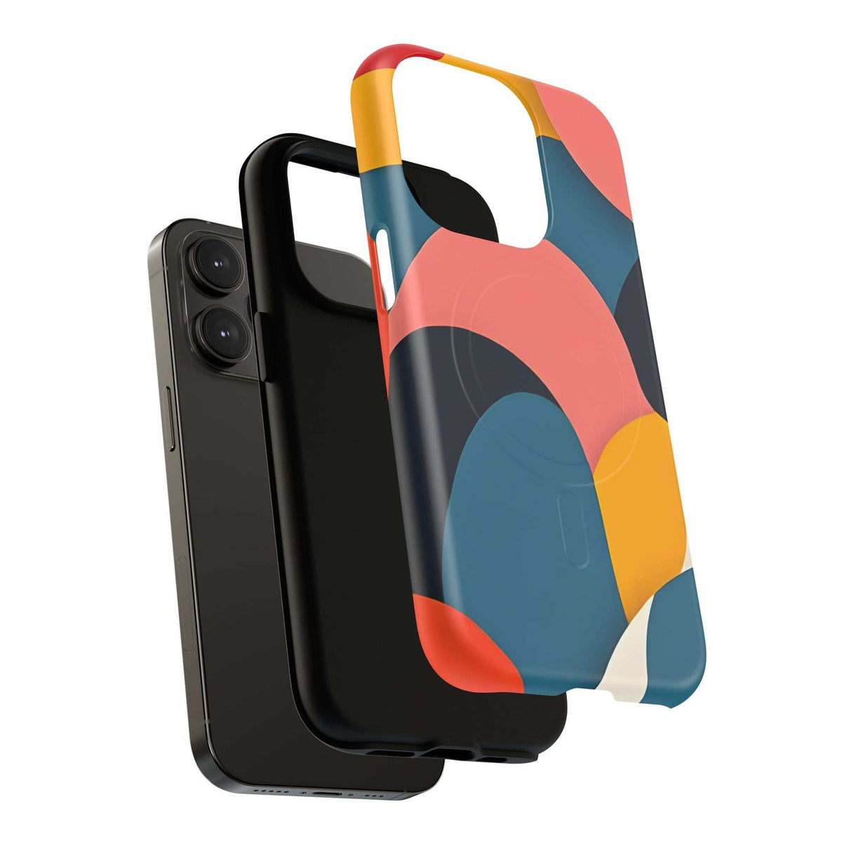 Colorful abstract phone case for iPhone 13-17, glossy finish, cutouts for cameras and ports
