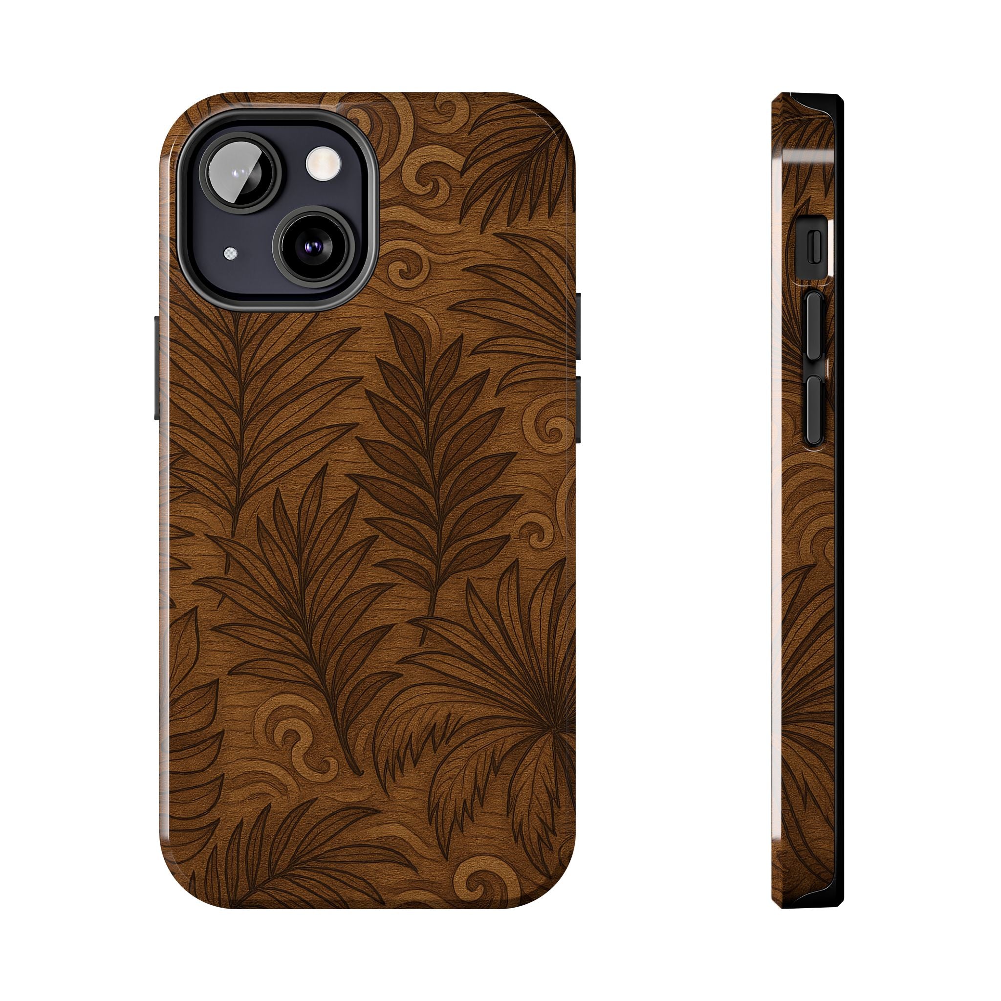 Wood Leaf Armor Phone Case for iPhone 11–17 & Galaxy S21–S26