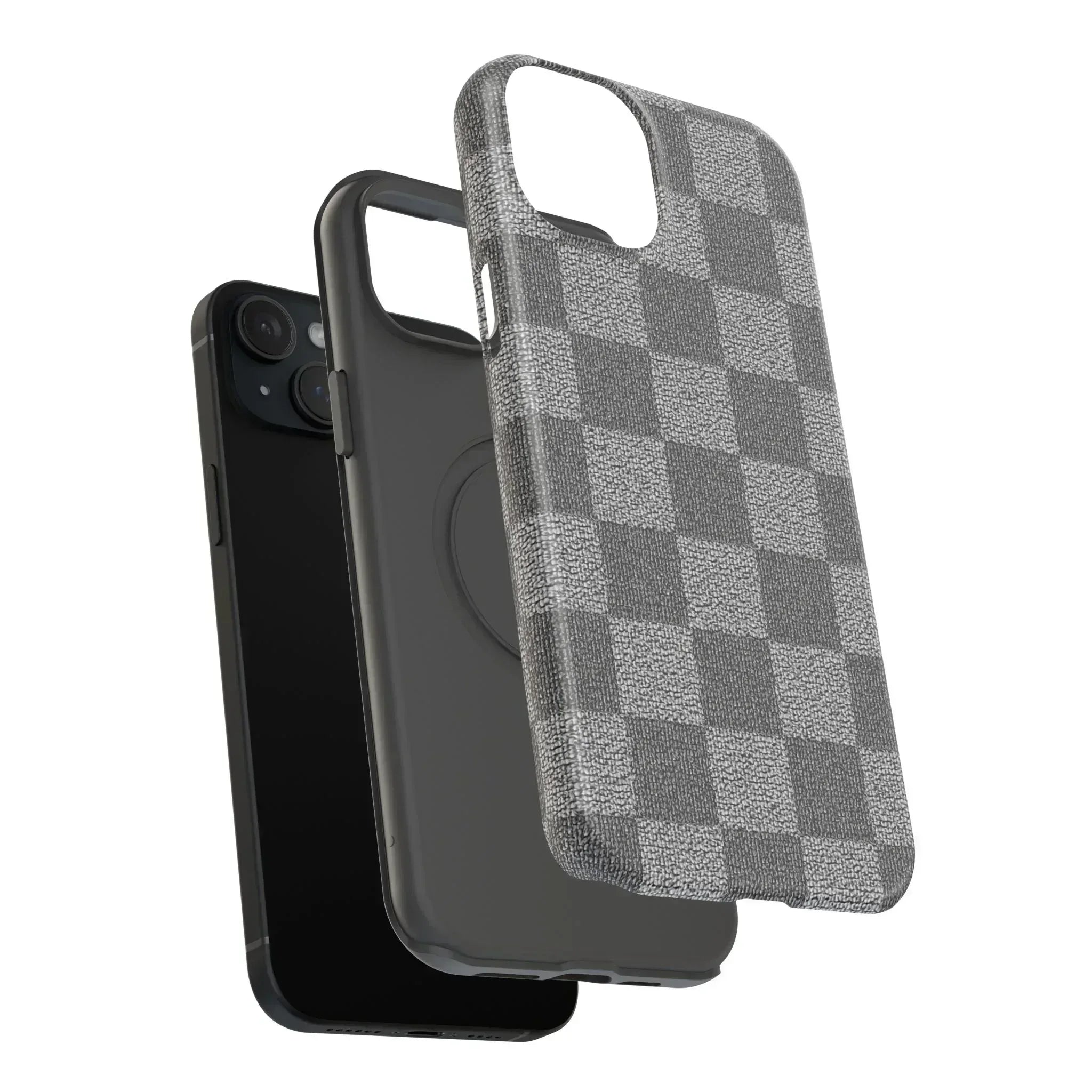 Gray Checkered Phone Case for iPhone 12-16 and Galaxy S21-S22 - KARARMDESIGN