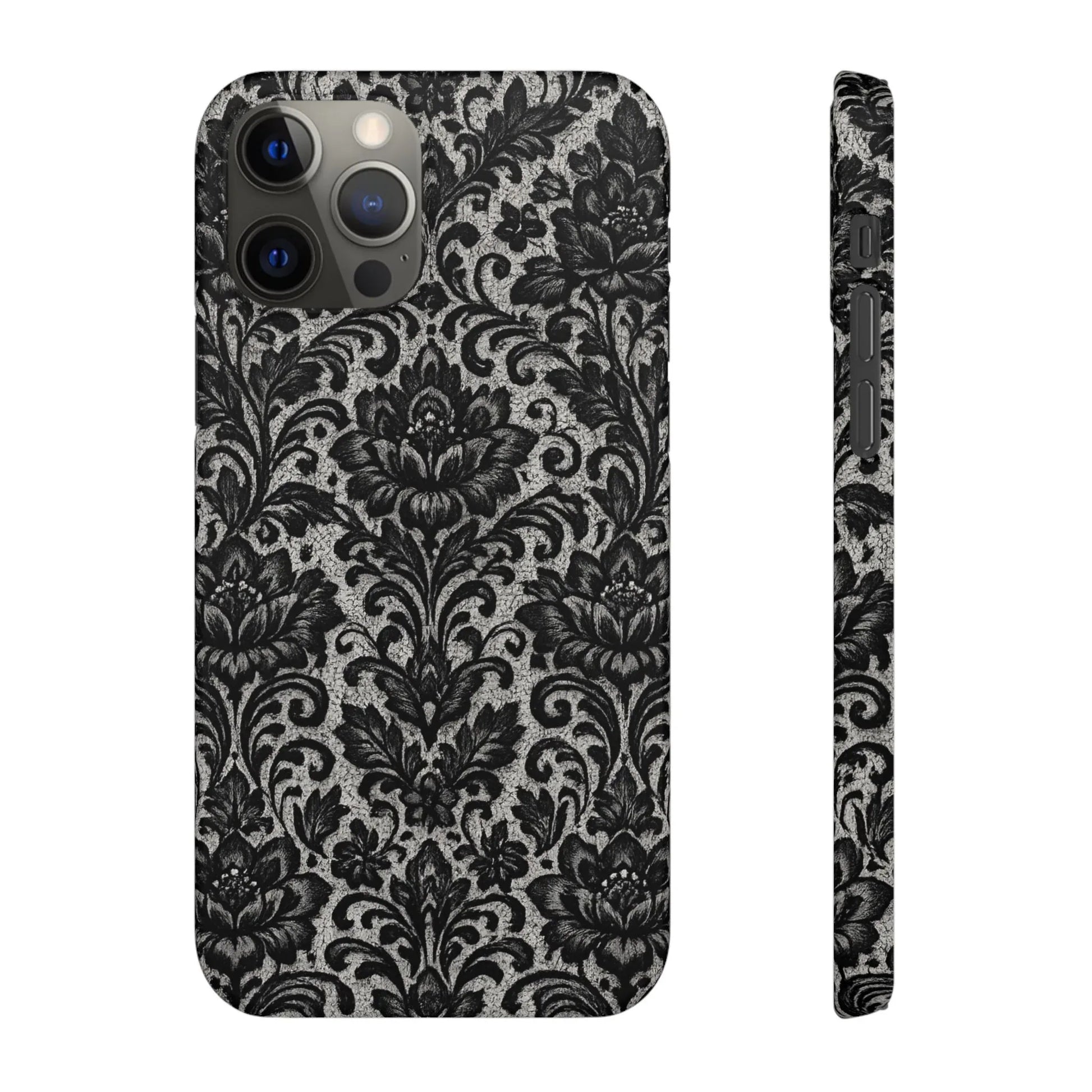 Black Damask Floral Phone Case for iPhone 11-17 and Galaxy S20-S25 - KARARMDESIGN