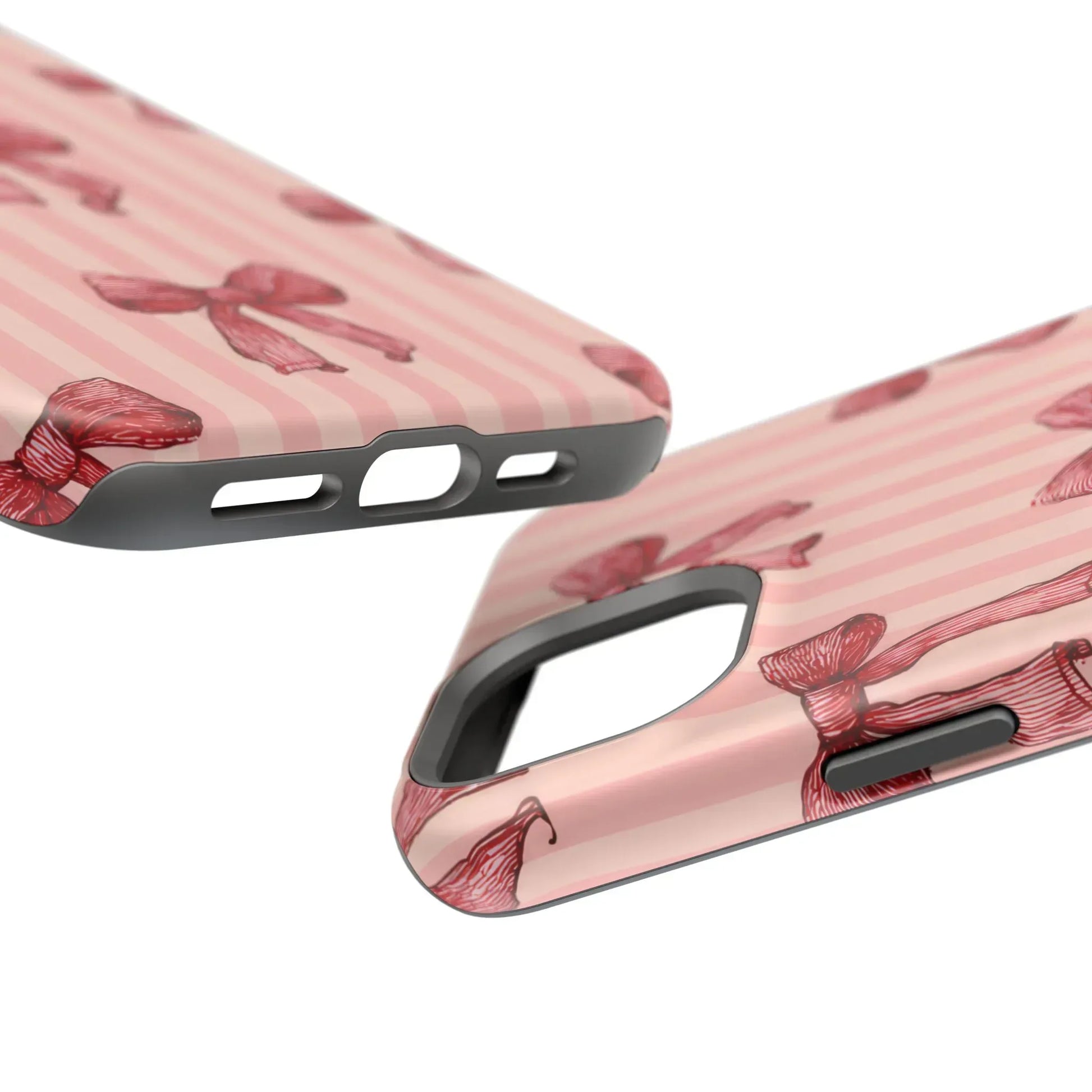 Red Bow Stripe Phone Case for iPhone 11-17 & Galaxy S21-S22 - KARARMDESIGN
