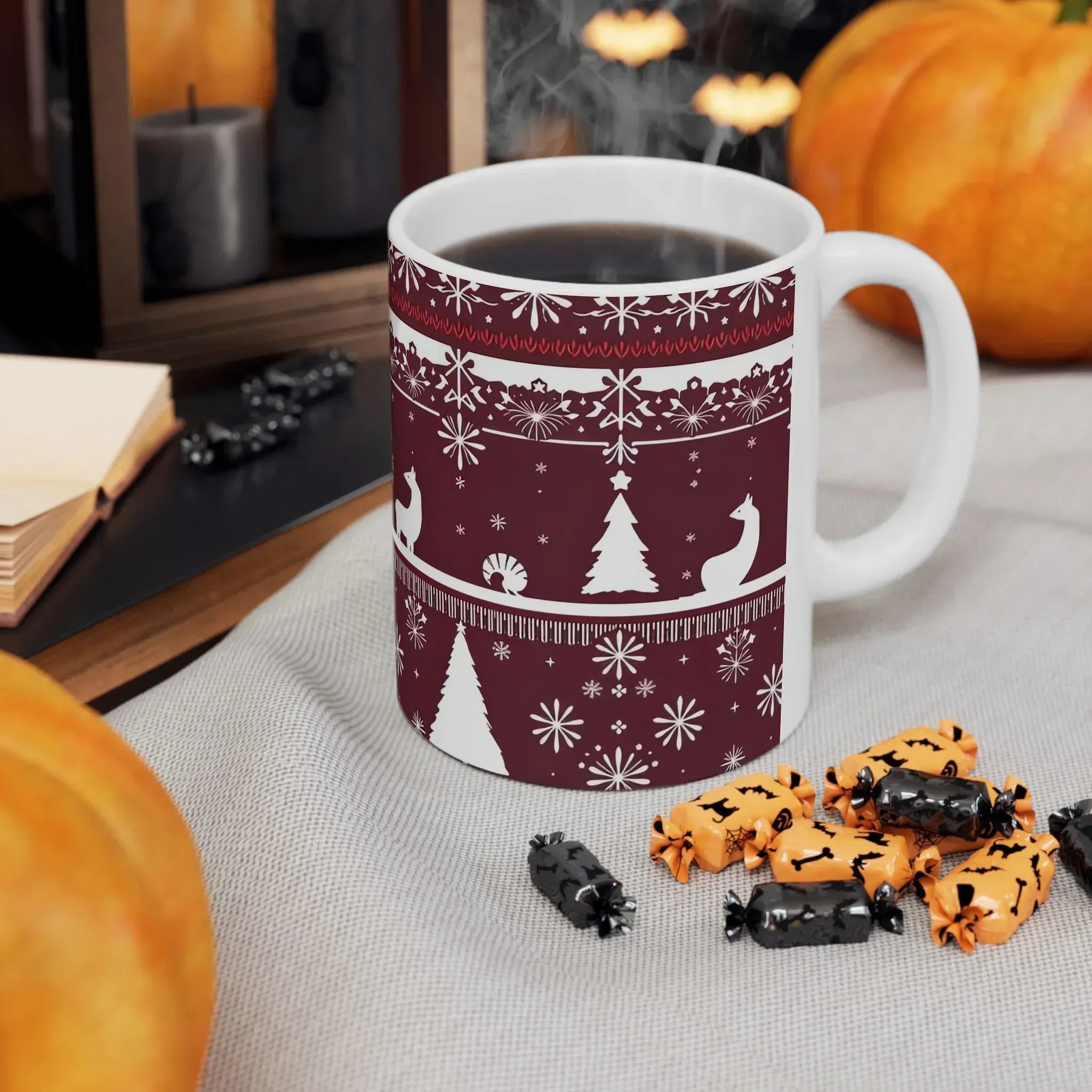 Festive Maroon Mug - Ceramic Mug, (11oz, 15oz) - KARARMDESIGN