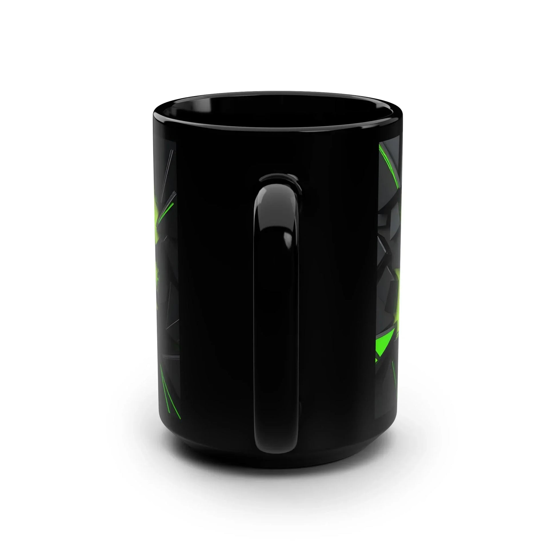 Dynamic Black & Neon Green Mug – 15oz Geometric Design - KarArmDesign