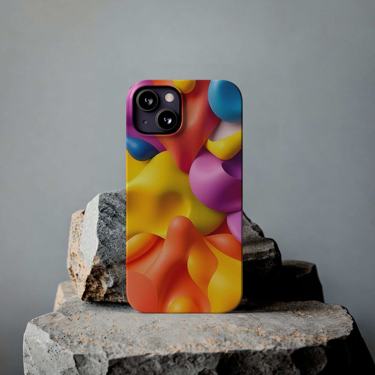 Abstract multicolor phone case for iPhone 11-17 with camera openings and rounded edges