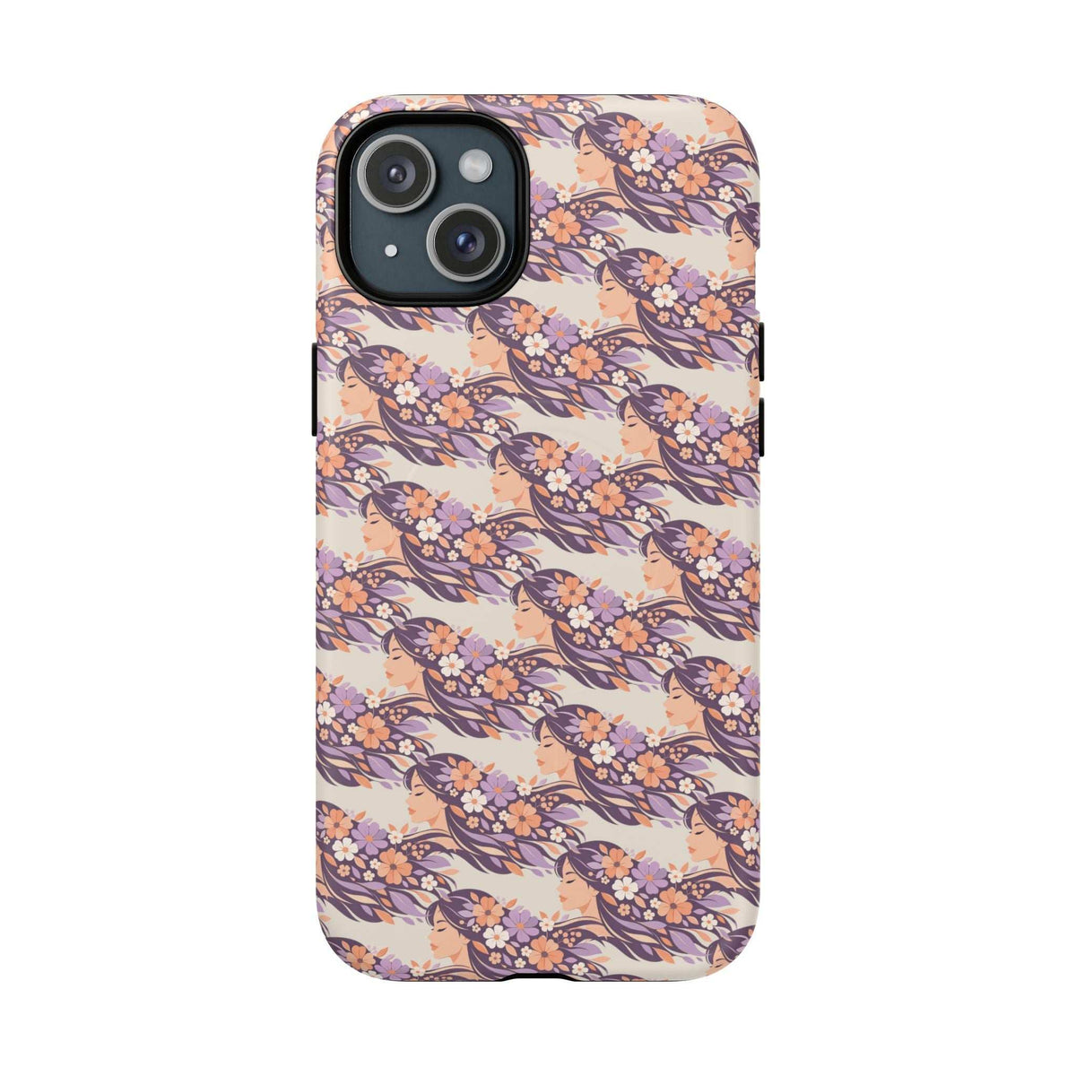 Floral phone case with cherry blossom pattern, rear camera cutout