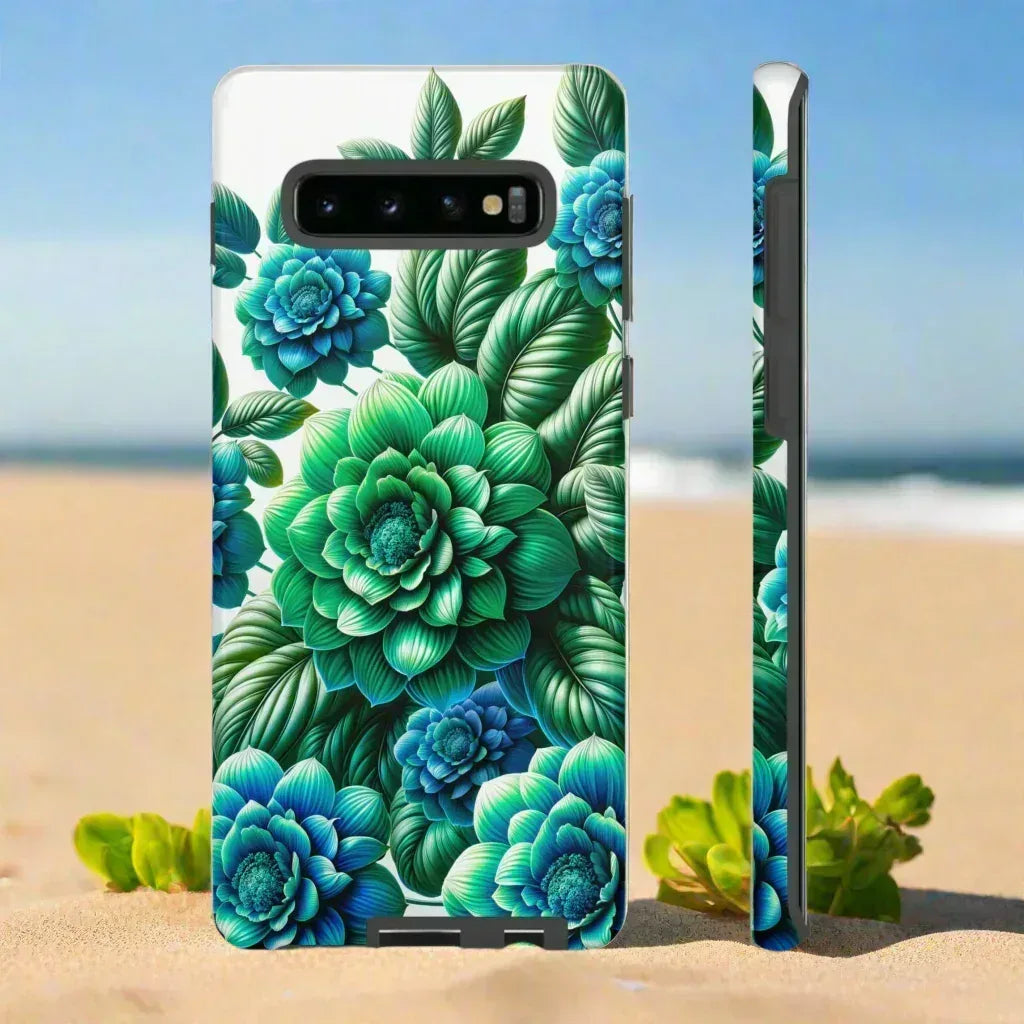Green and Blue Floral Phone Case for Galaxy S10-S25 - KARARMDESIGN