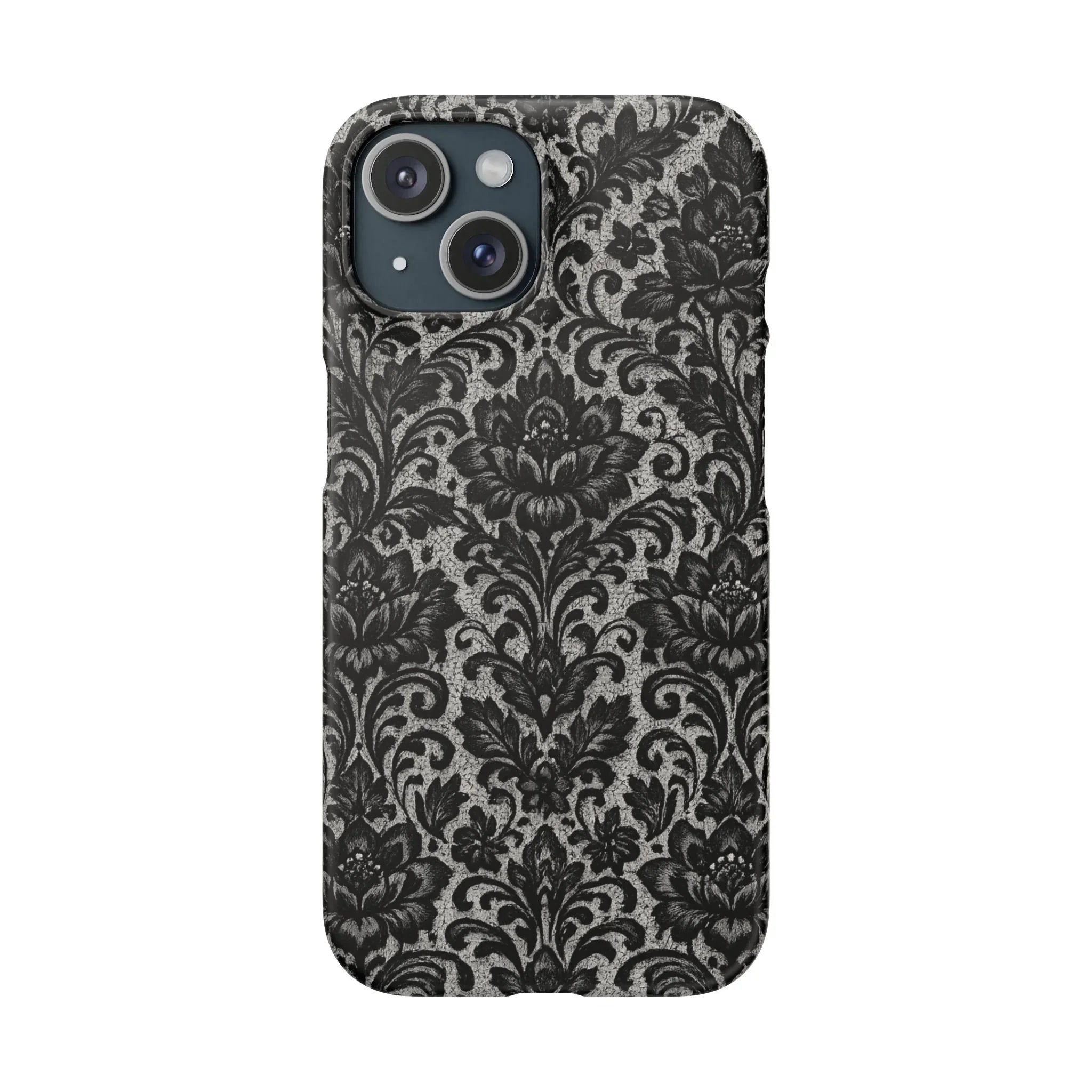 Black Damask Floral Phone Case for iPhone 11-17 and Galaxy S20-S25 - KARARMDESIGN