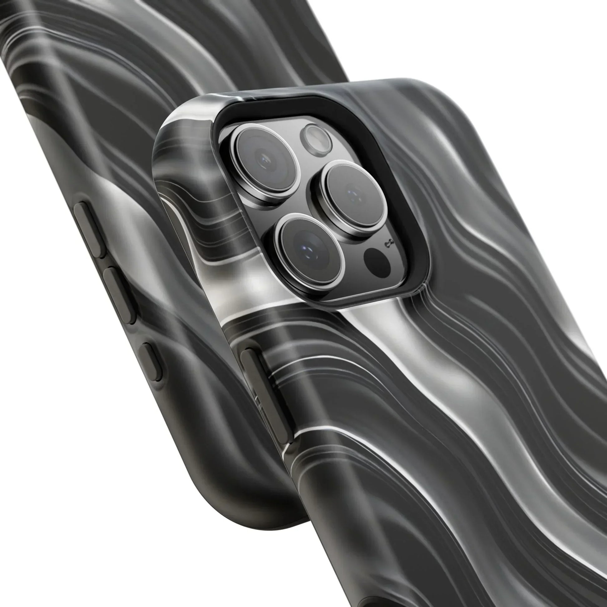 Wavy Illusion Black & Silver MagSafe® Tough Phone Case - KarArmDesign